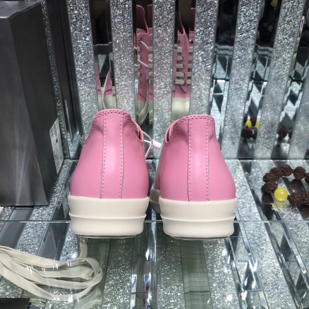 Rick Owens Leather Sneakers Pink - Gallery Image 8 - Detailed View