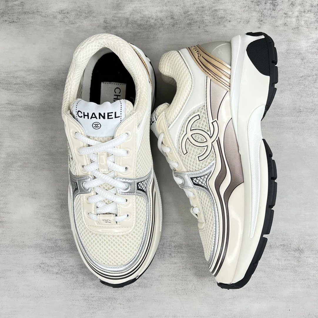 Resort Mesh Leather Chunky Sneakers Ivory Mocha - Gallery Image 3 - Detailed View