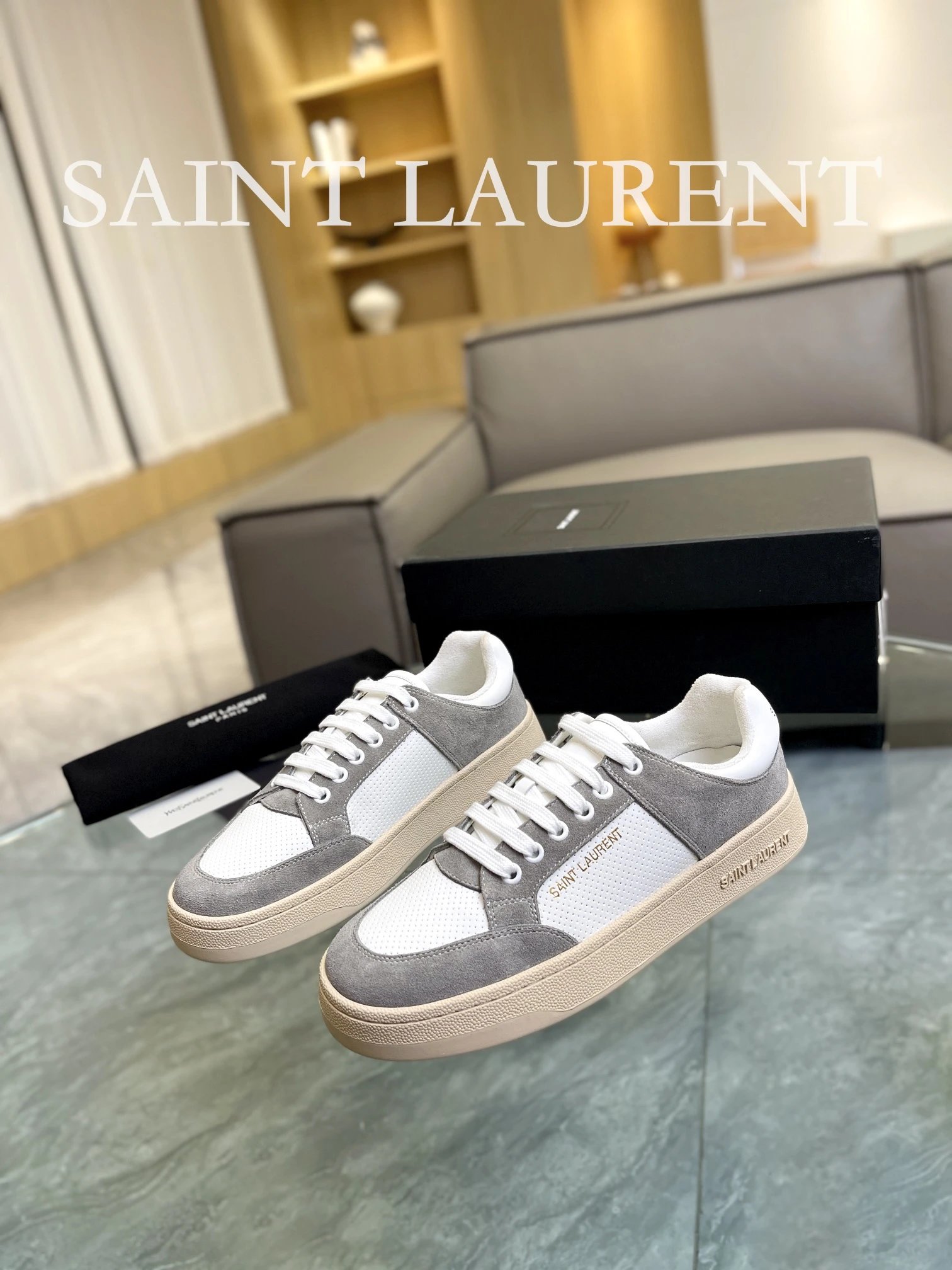 Saint Laurent Perforated Sneakers Grey - Gallery Image 2 - Detailed View
