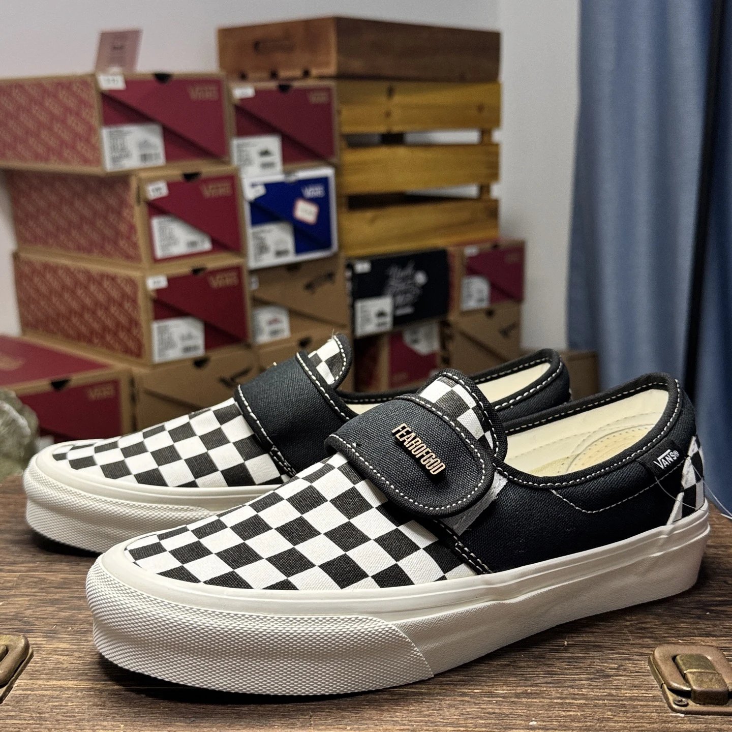 Slip On Skate Shoes Suede Checkered Ivory - Gallery Image 1 - Detailed View