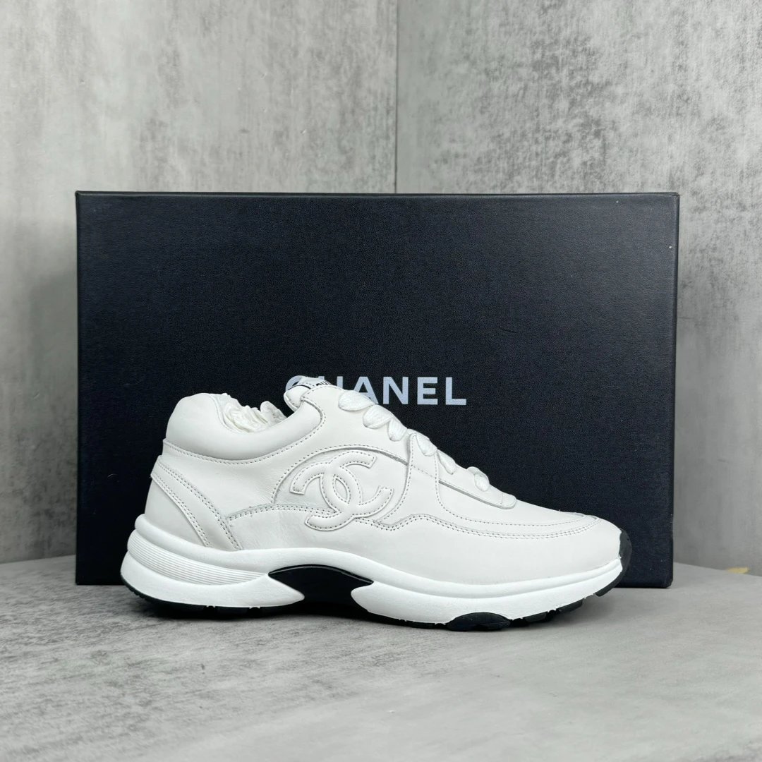 Luxury Leather Sneakers Panda Style with TPU Sole in Ivory White - Gallery Image 1 - Detailed View