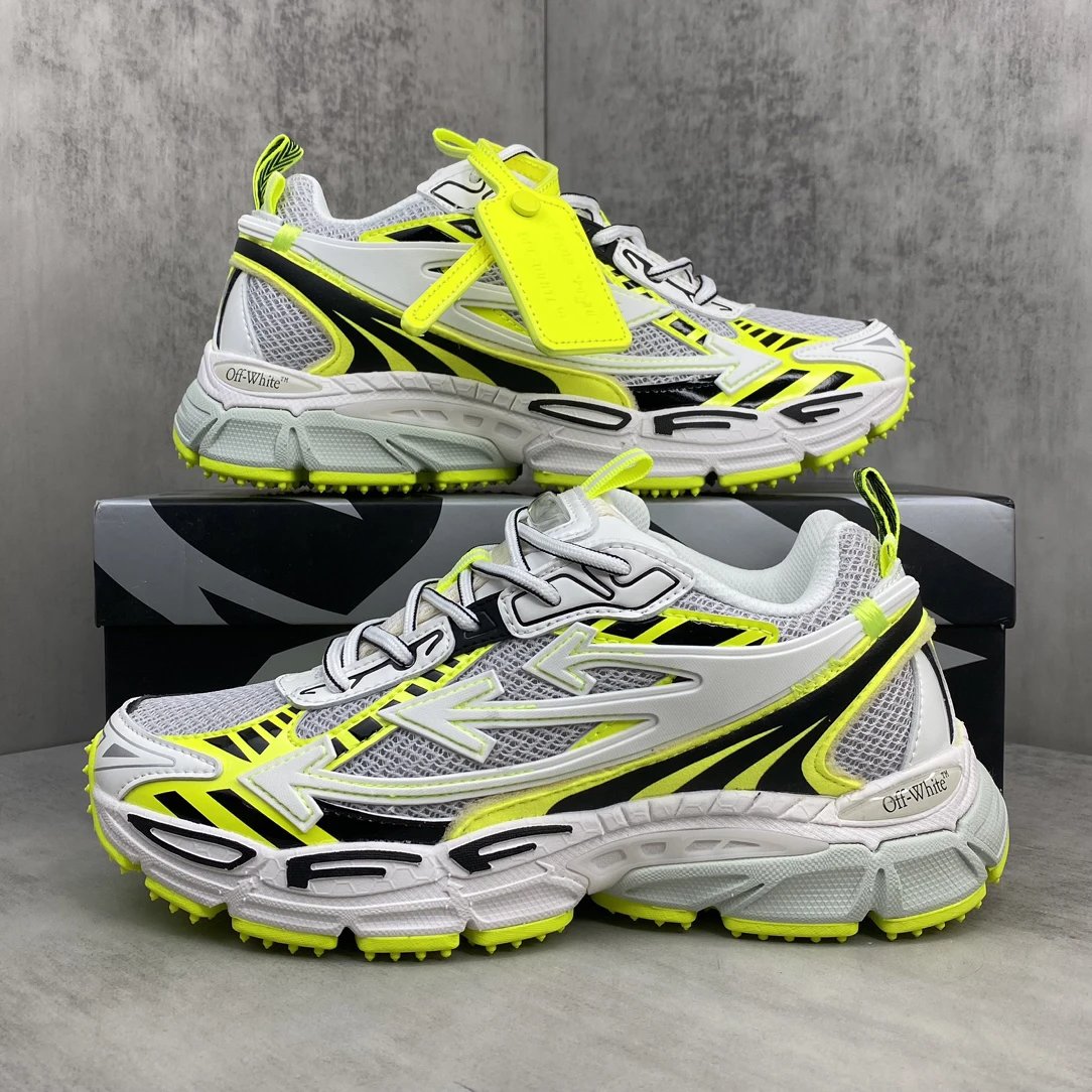 Mesh Leather Running Sneakers with EVA Sole Neon Yellow - Gallery Image 9 - Detailed View