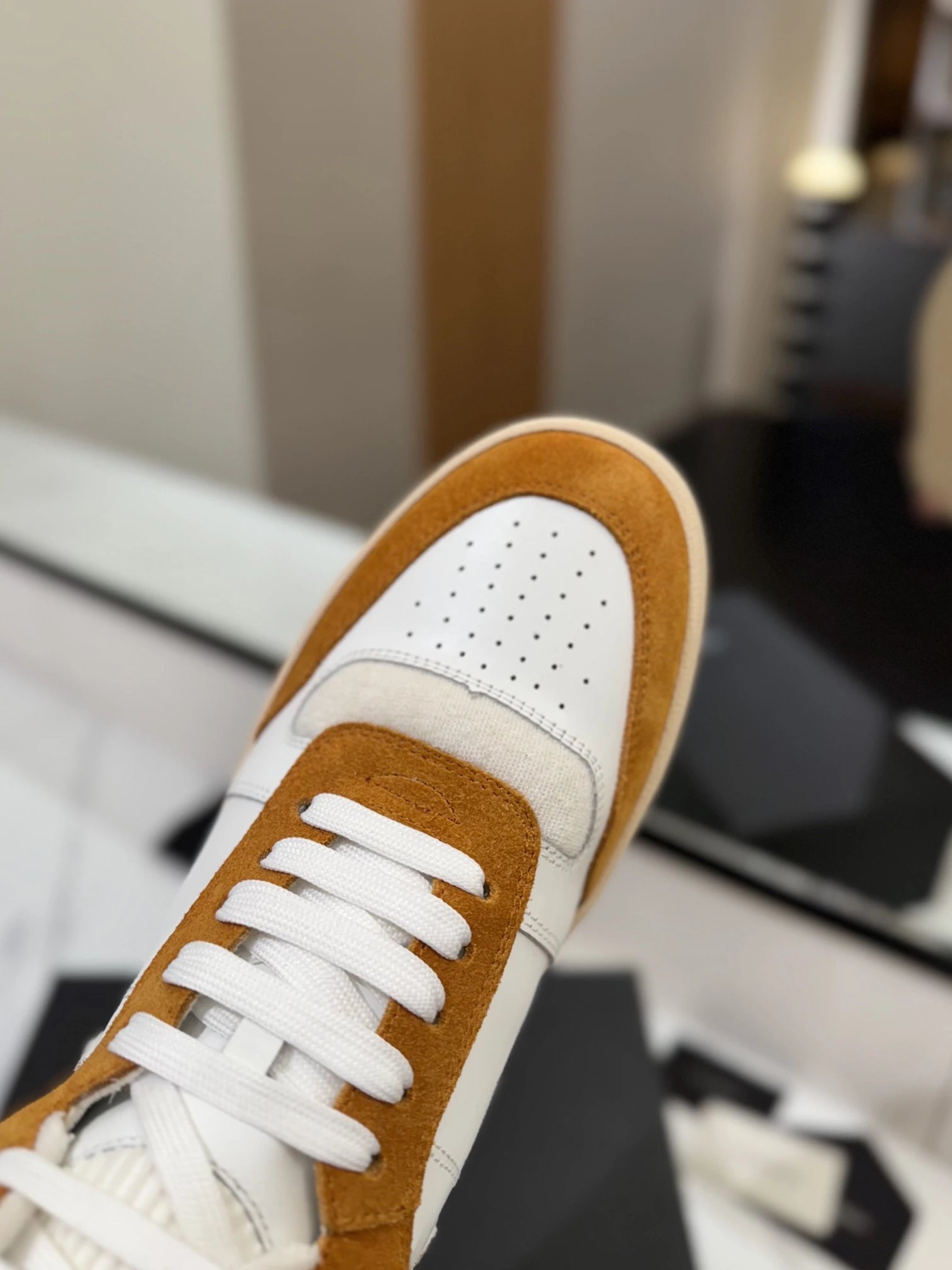 Saint Laurent SL80 Sneakers White & Camel - Gallery Image 7 - Detailed View