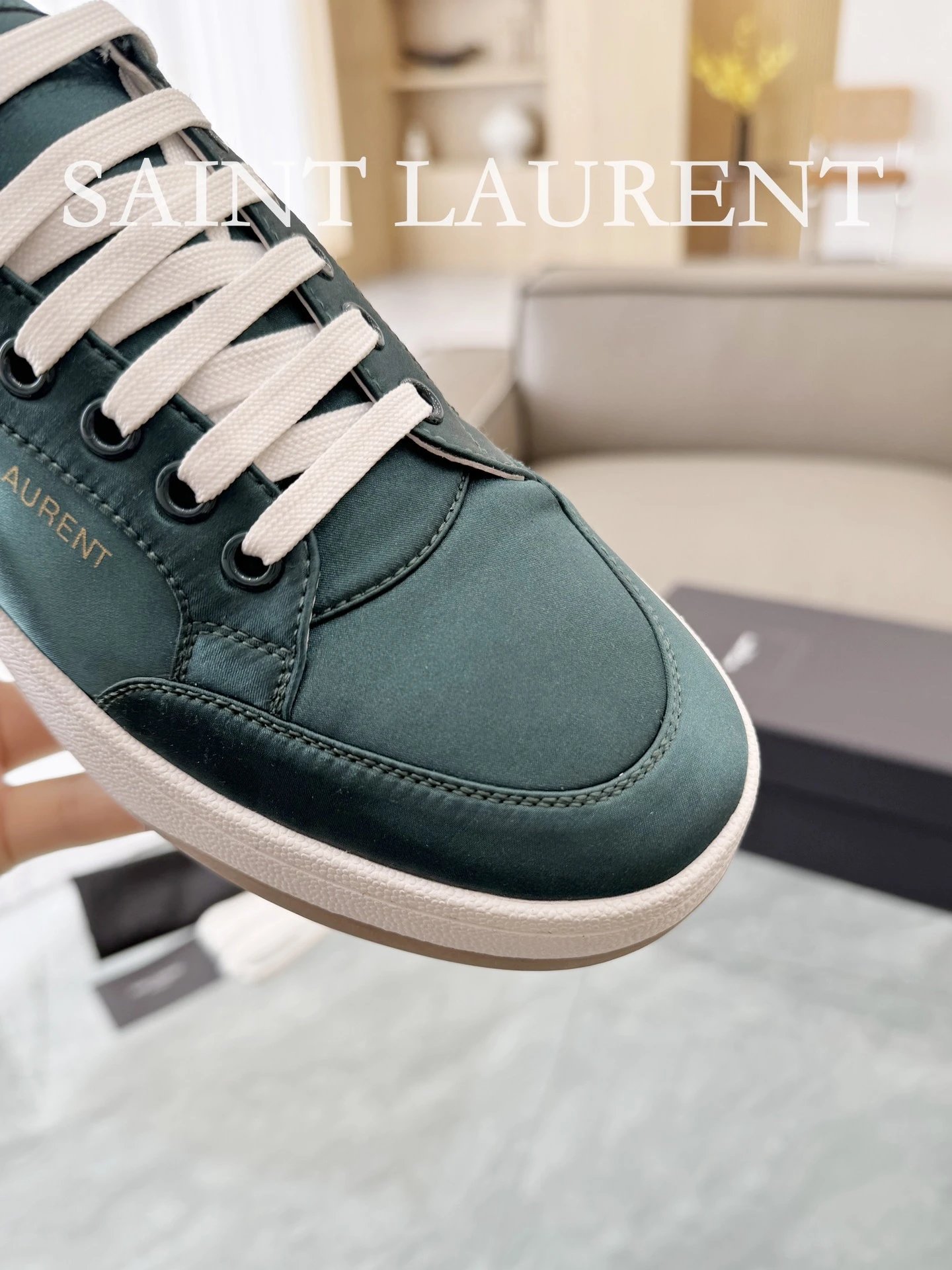 Saint Laurent Leather Sneakers Green - Gallery Image 8 - Detailed View