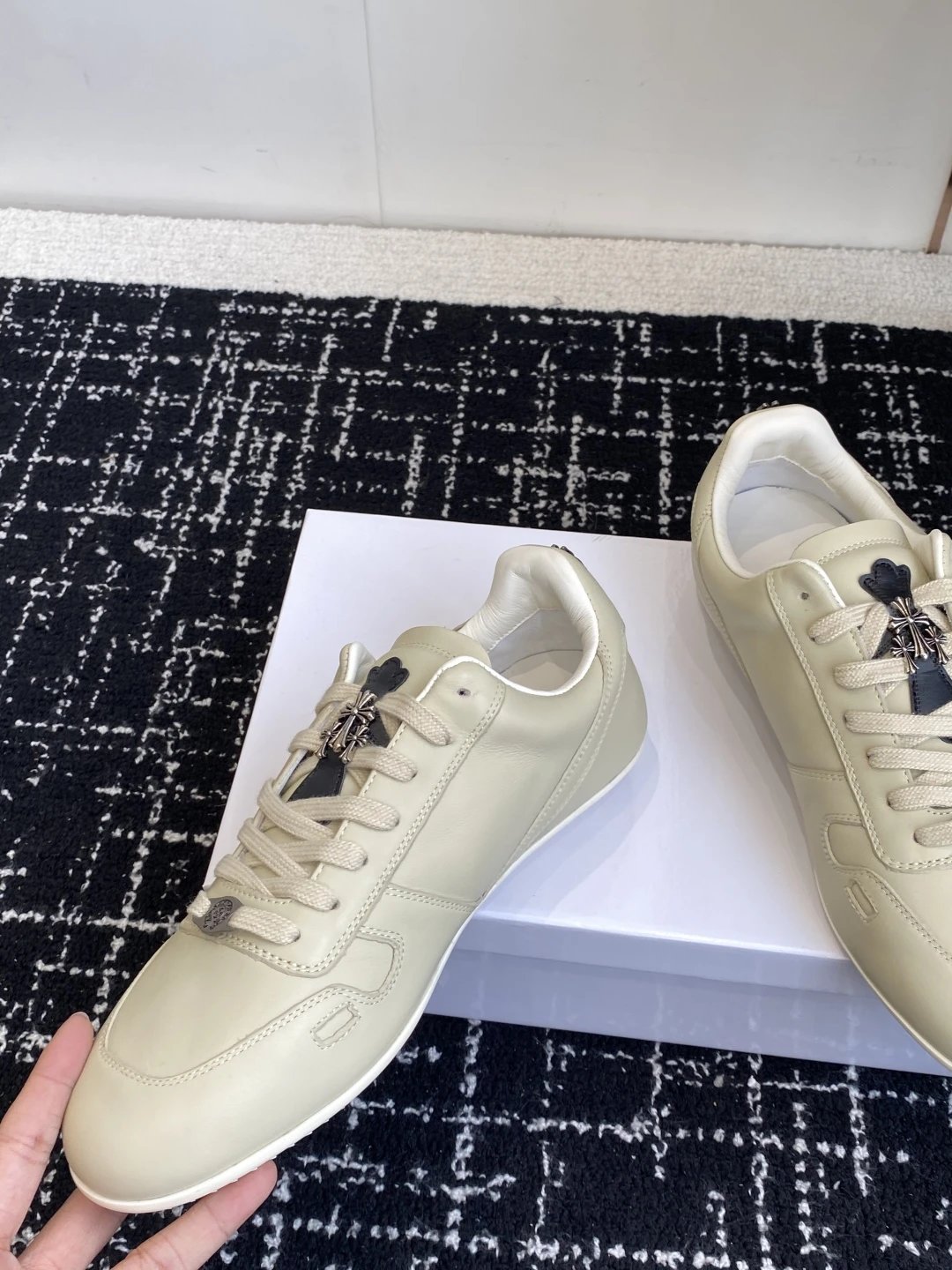 Retro Leather Trainer Sneakers Cream Beige - Gallery Image 6 - Detailed View