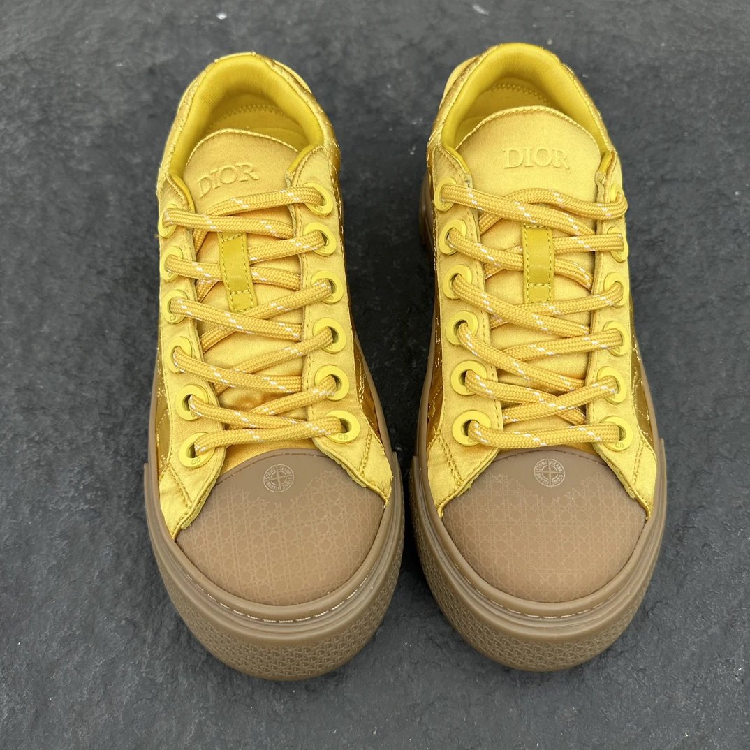 Yellow Oblique Print Cotton Sneakers - Gallery Image 3 - Detailed View