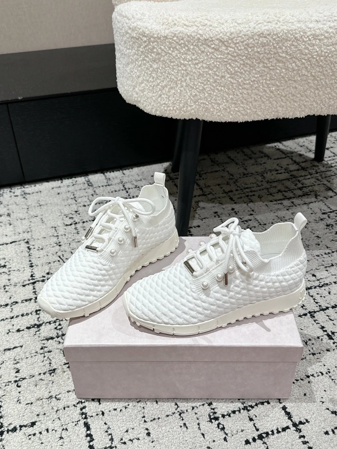 Jimmy Choo White Knit Sneakers - Gallery Image 3 - Detailed View
