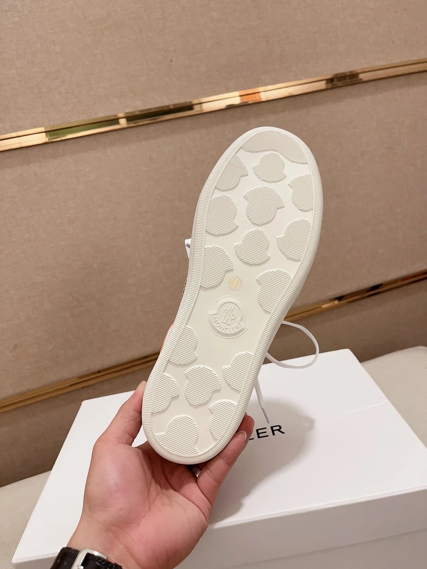 Moncler Lunarove White Sneakers Gold Accent - Gallery Image 9 - Detailed View