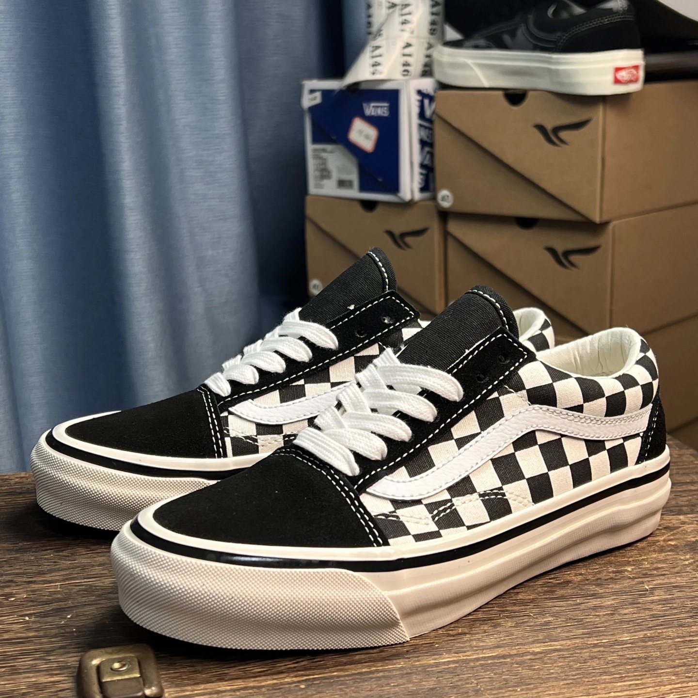 Old Skool Checkered Canvas Sneakers Ebony Ivory - Gallery Image 1 - Detailed View