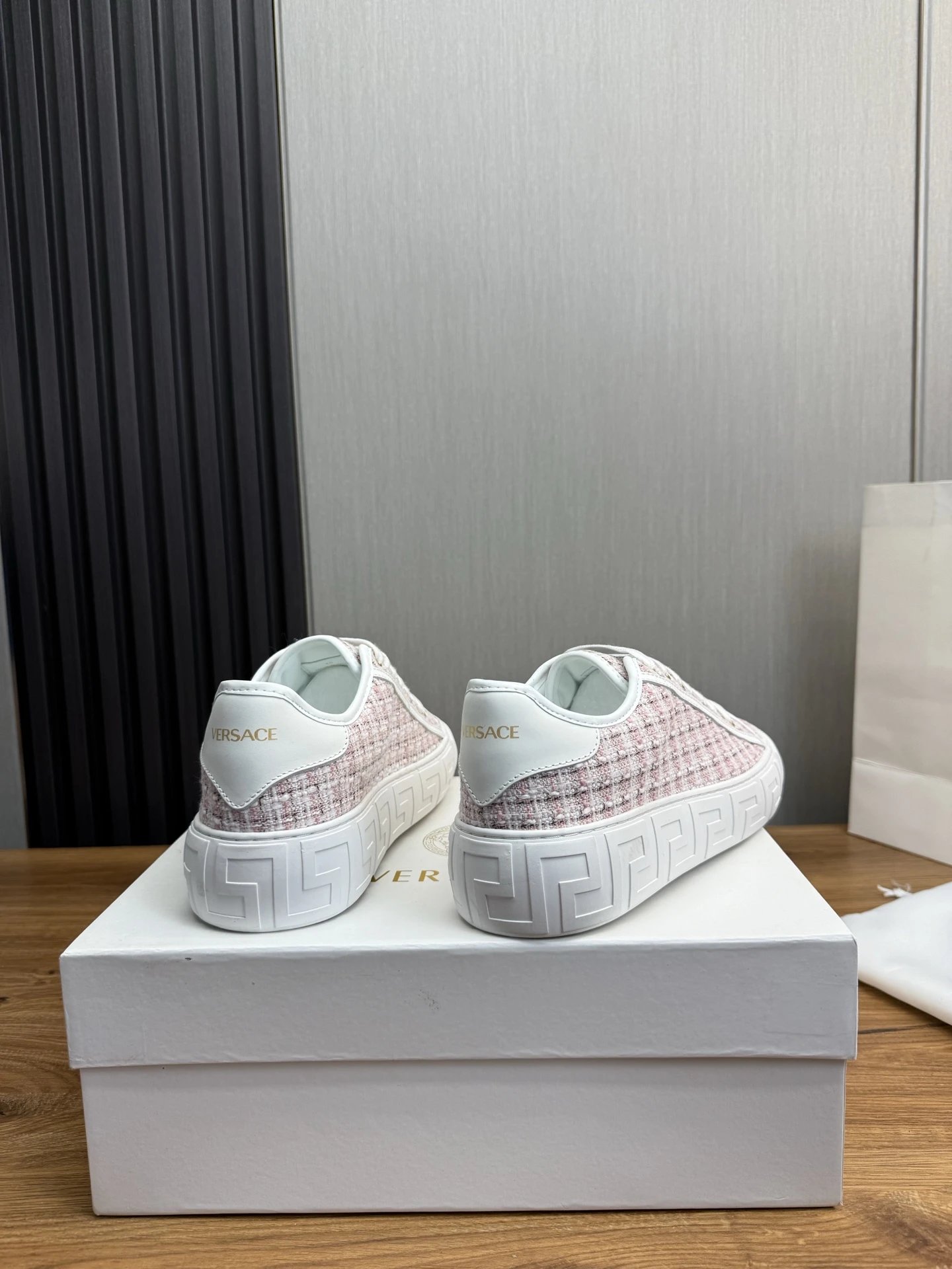 Tweed Leather Low Top Sneakers Blush Pink - Gallery Image 5 - Detailed View