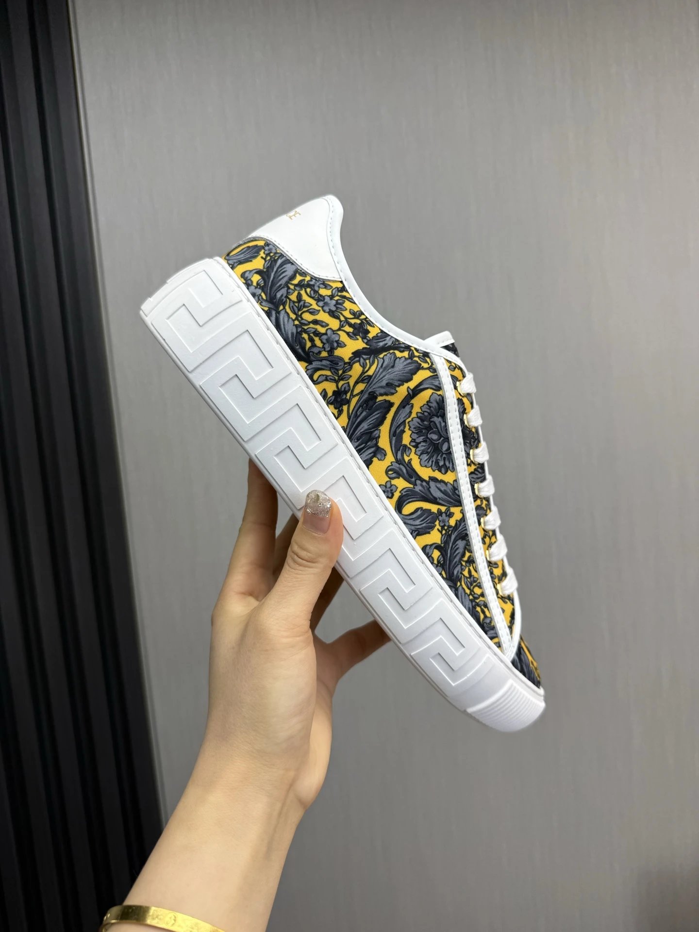 Baroque Leather Sneakers Amber Gold - Gallery Image 7 - Detailed View