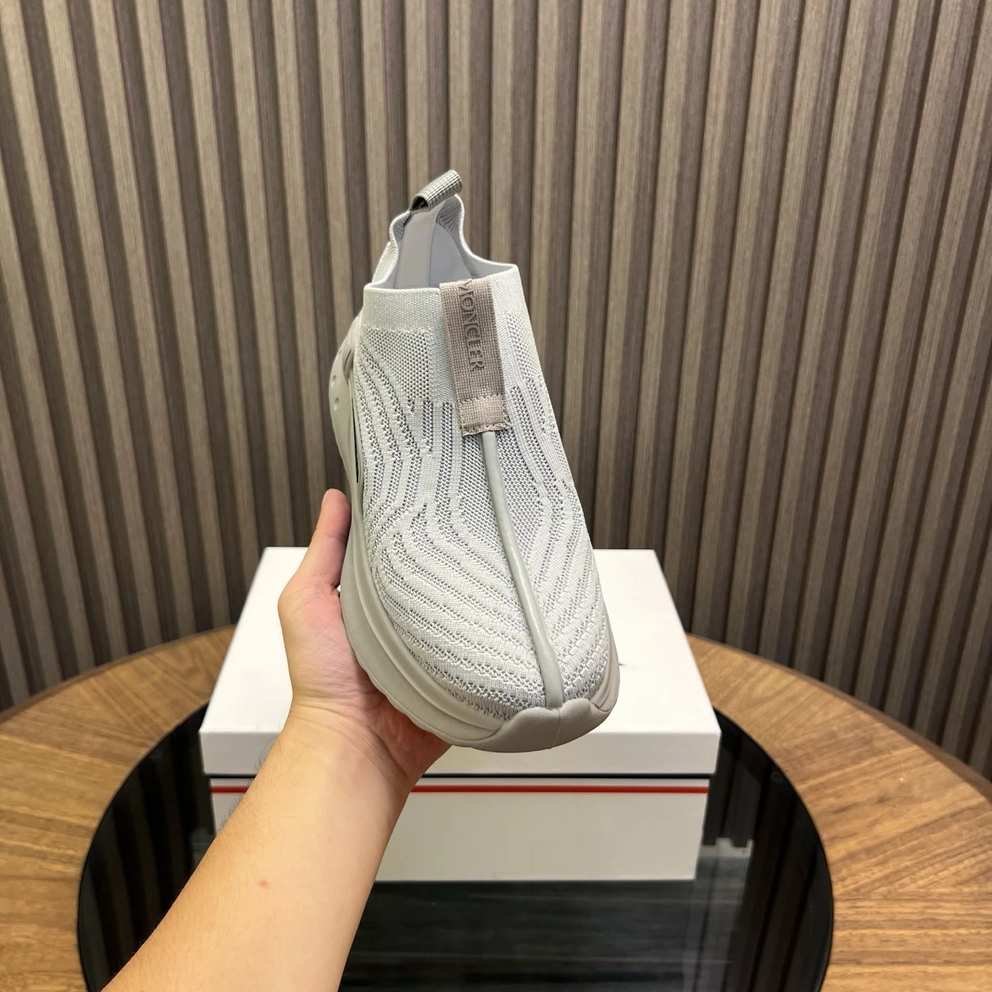 Moncler Ultra-light Knit Sneakers Grey - Gallery Image 5 - Detailed View