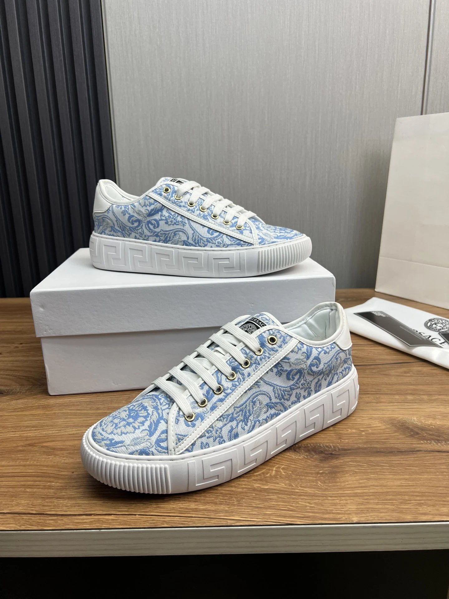 Baroque Leather Sneakers Sky Blue - Gallery Image 4 - Detailed View