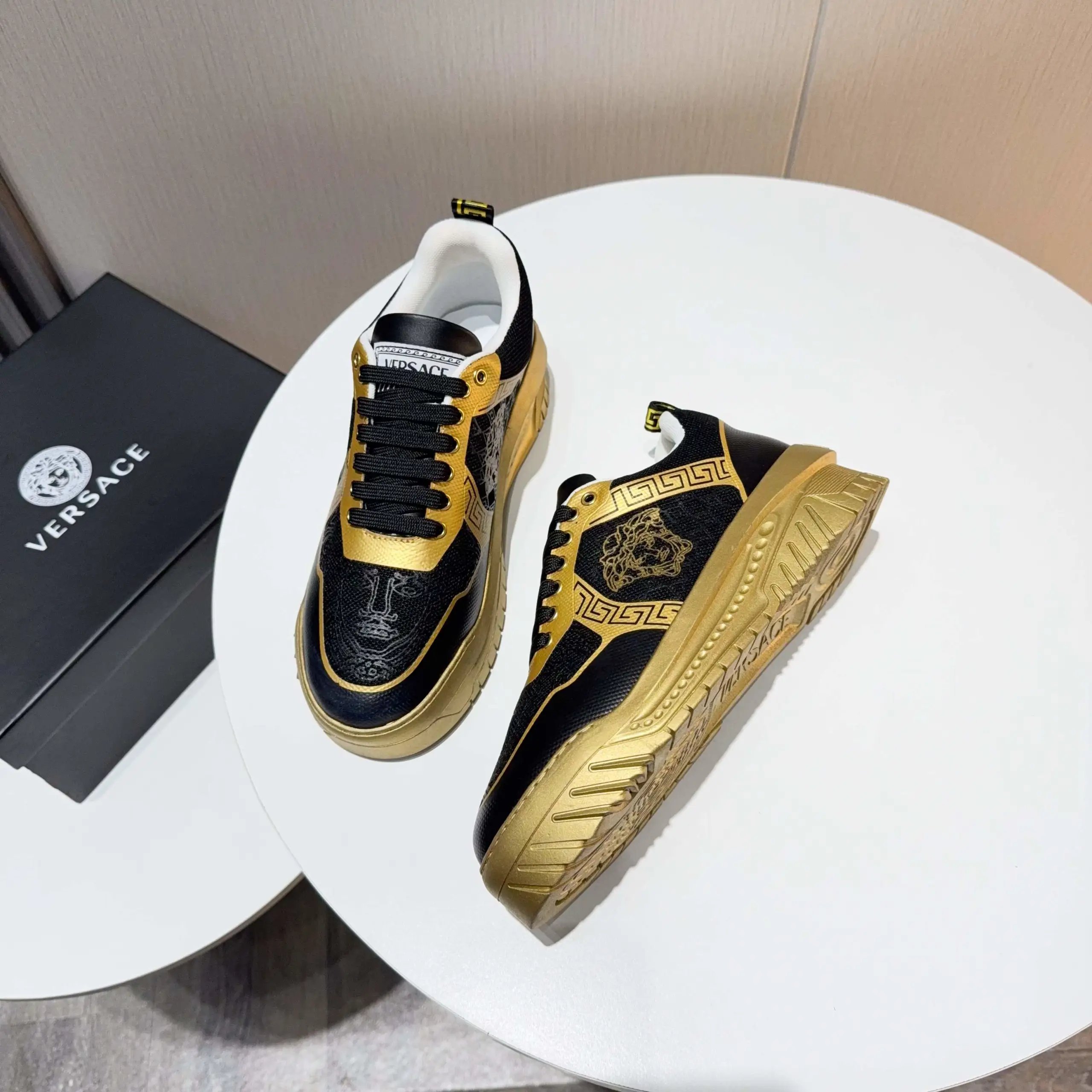 Luxury Knit Labyrinth Sneakers Black Gold - Gallery Image 8 - Detailed View