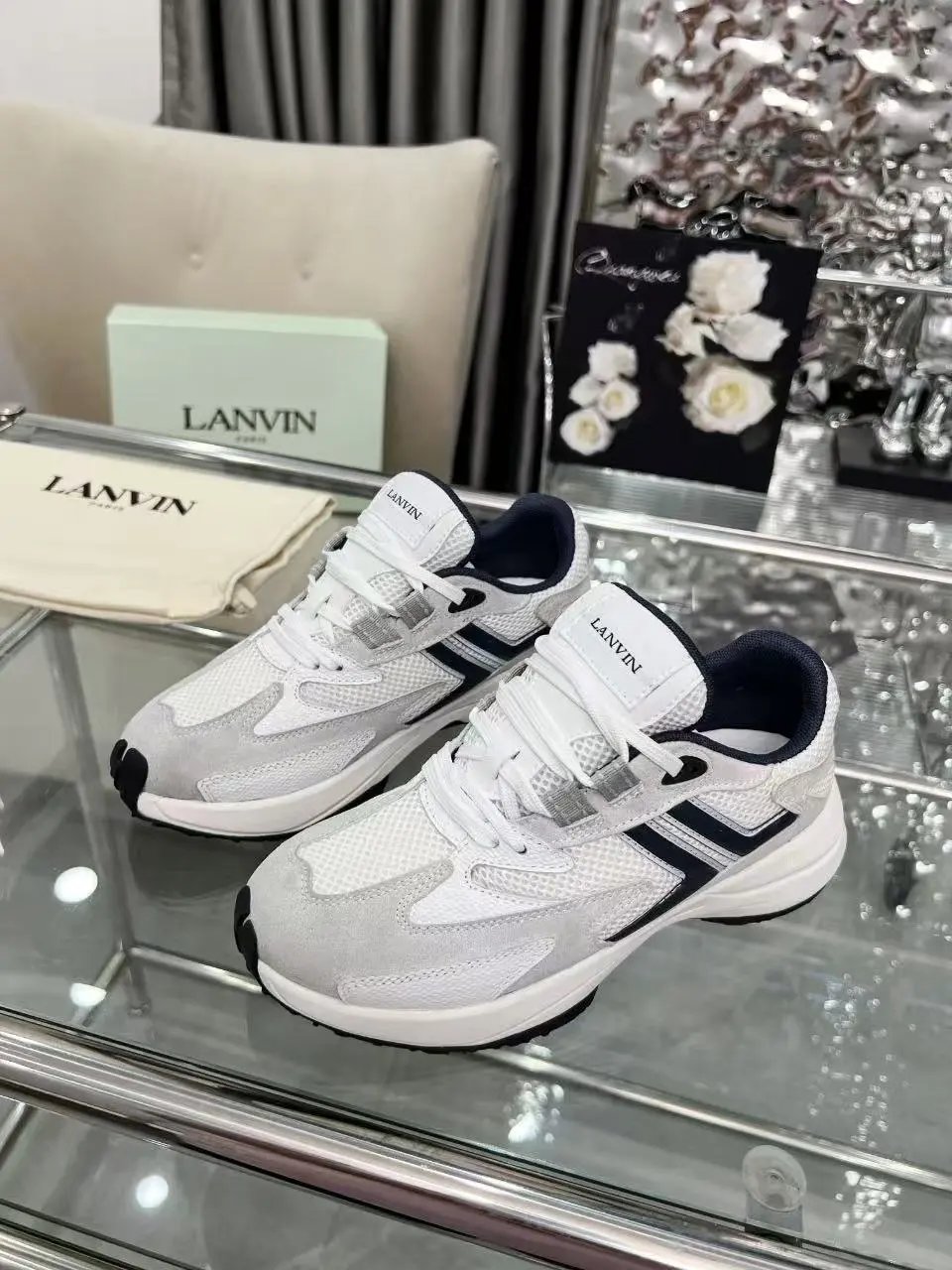 Lanvin Clay Sneakers White Black - Gallery Image 4 - Detailed View
