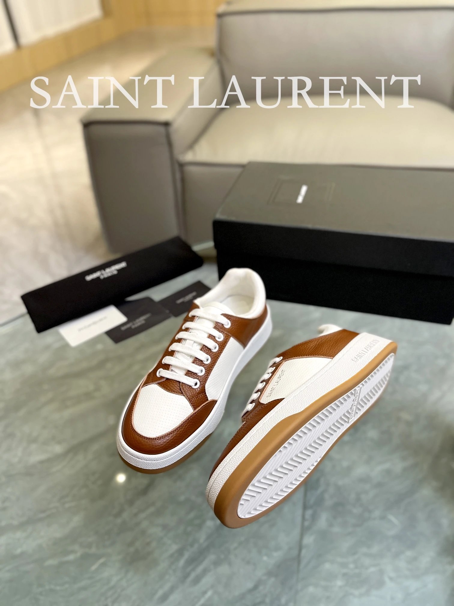 Saint Laurent Leather Shoes Brown - Gallery Image 4 - Detailed View