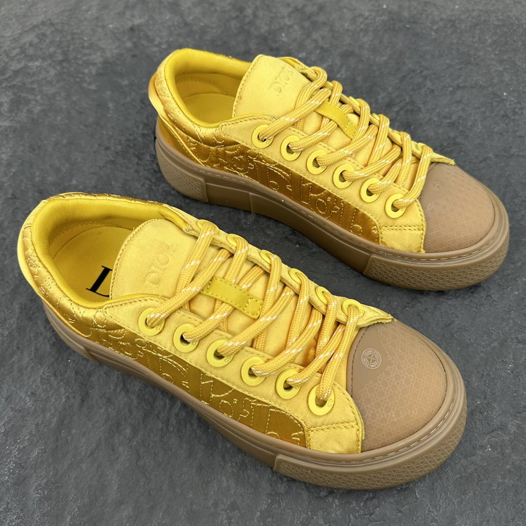Yellow Oblique Print Cotton Sneakers - Gallery Image 2 - Detailed View