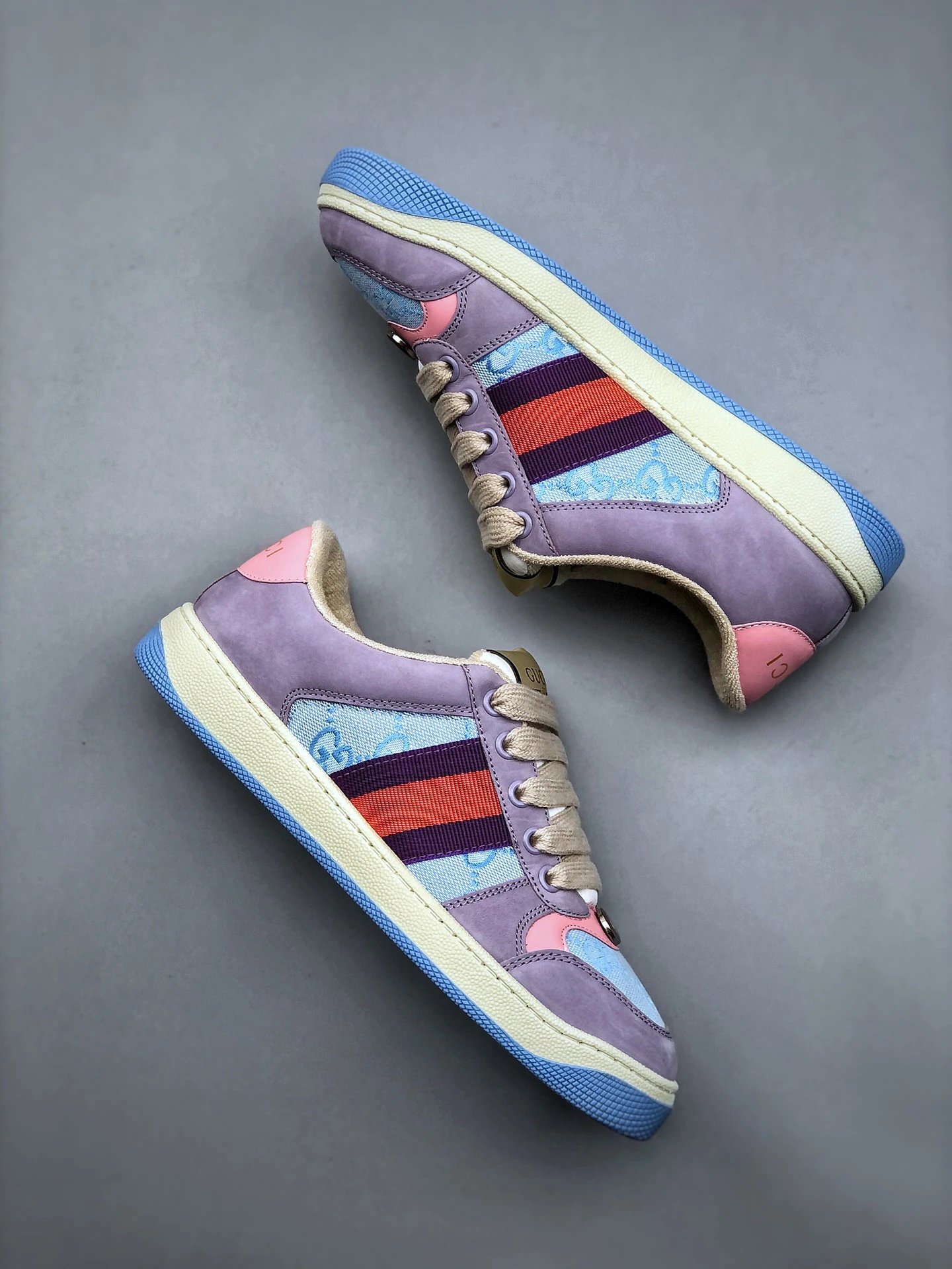 Gucci Distressed Screener Purple Pink Sneaker Blue Red - Gallery Image 9 - Detailed View