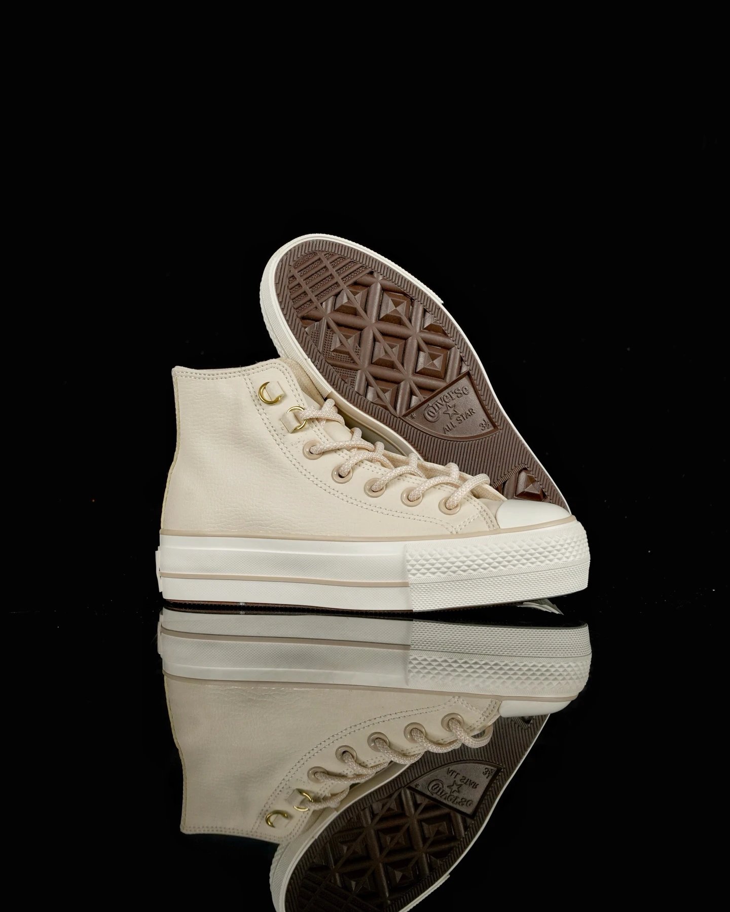 Platform Leather High Top Sneakers Cream Ivory - Gallery Image 5 - Detailed View