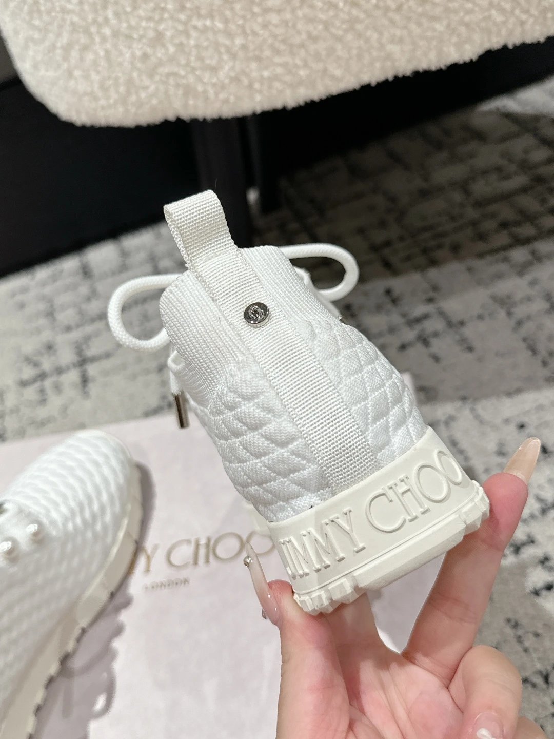 Jimmy Choo White Knit Sneakers - Gallery Image 7 - Detailed View