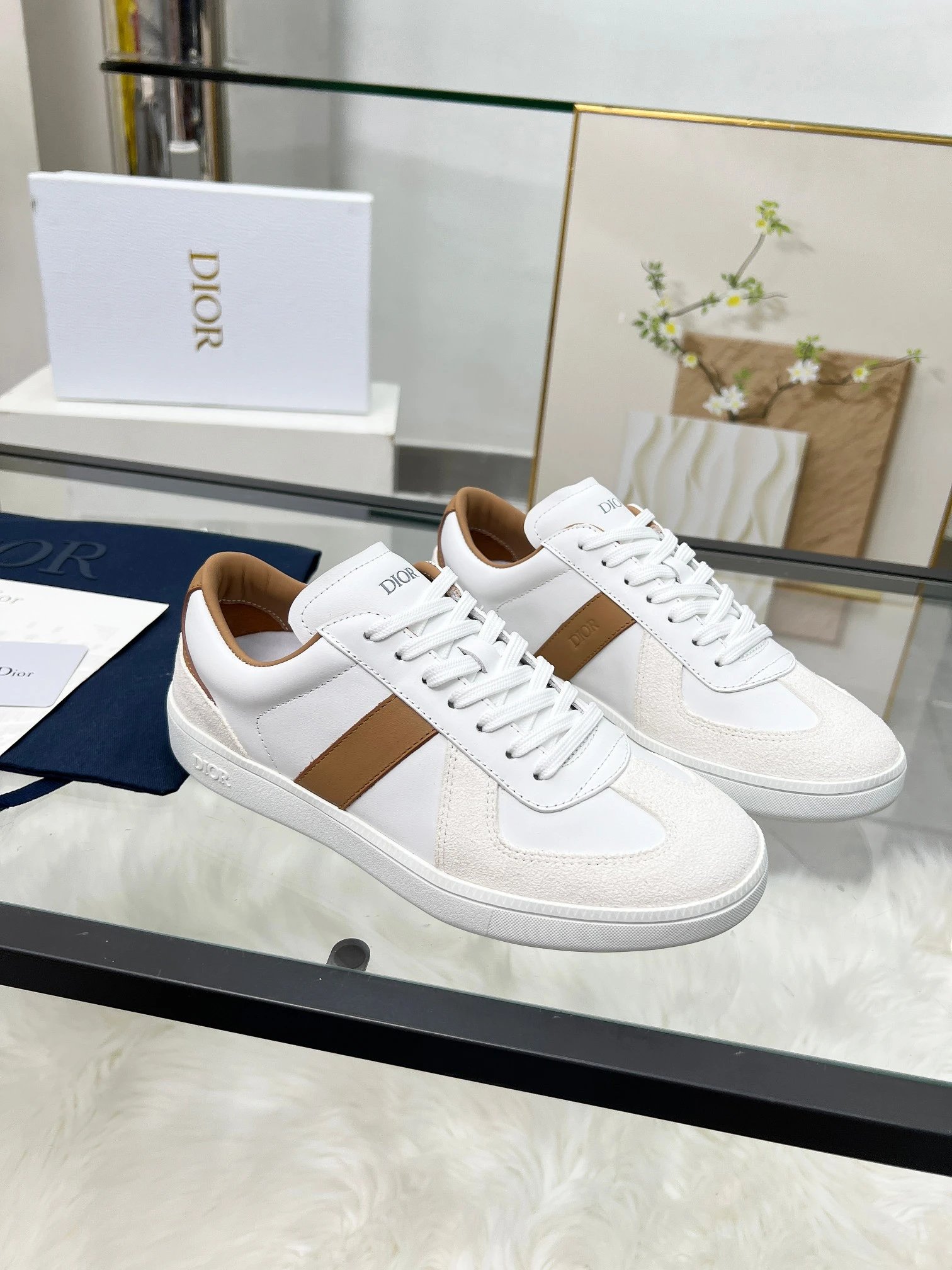 Dior B01 White Leather Sneakers Brown - High Quality Product Image - Cnfans