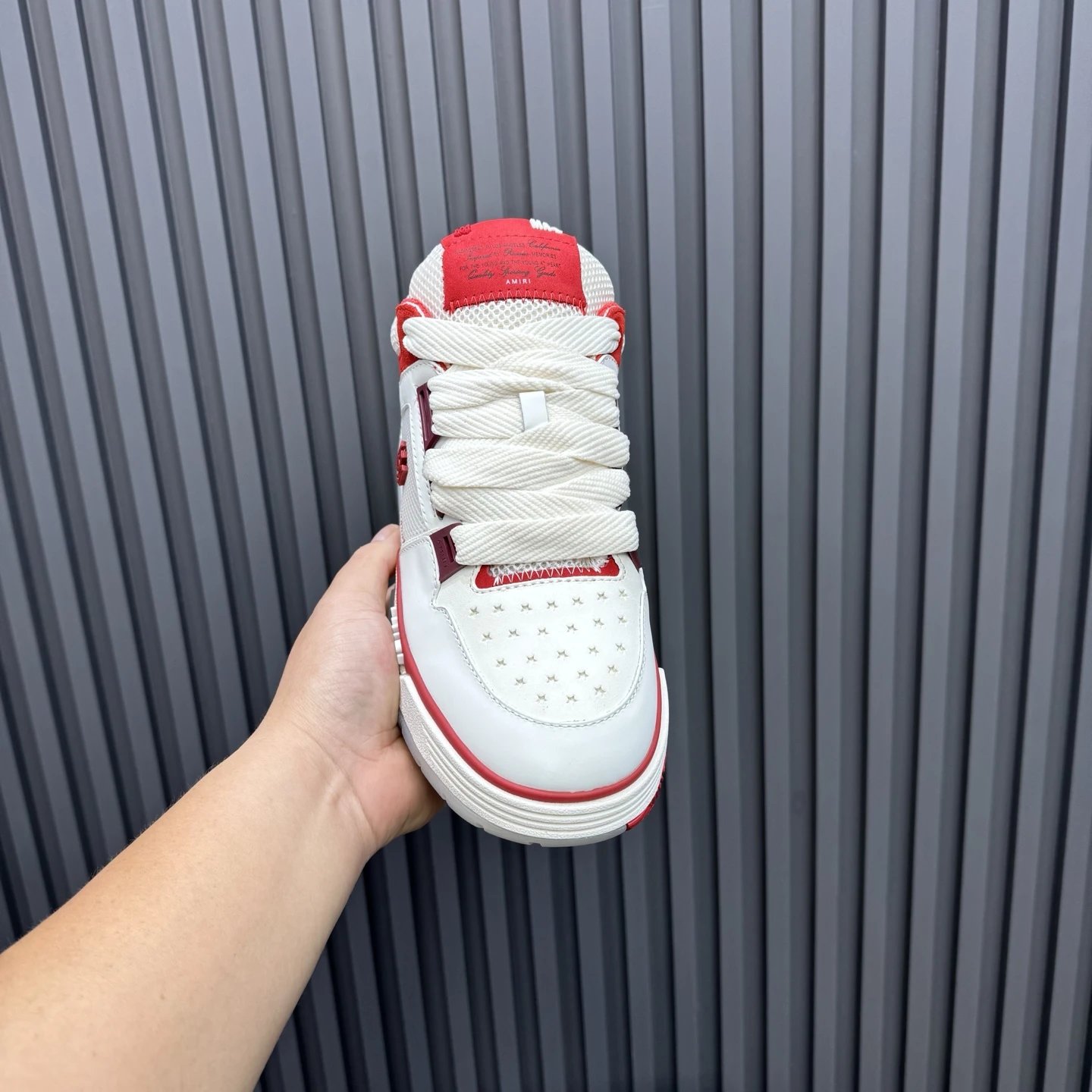 Low Top Leather Mesh Skate Sneakers Crimson White - Gallery Image 4 - Detailed View