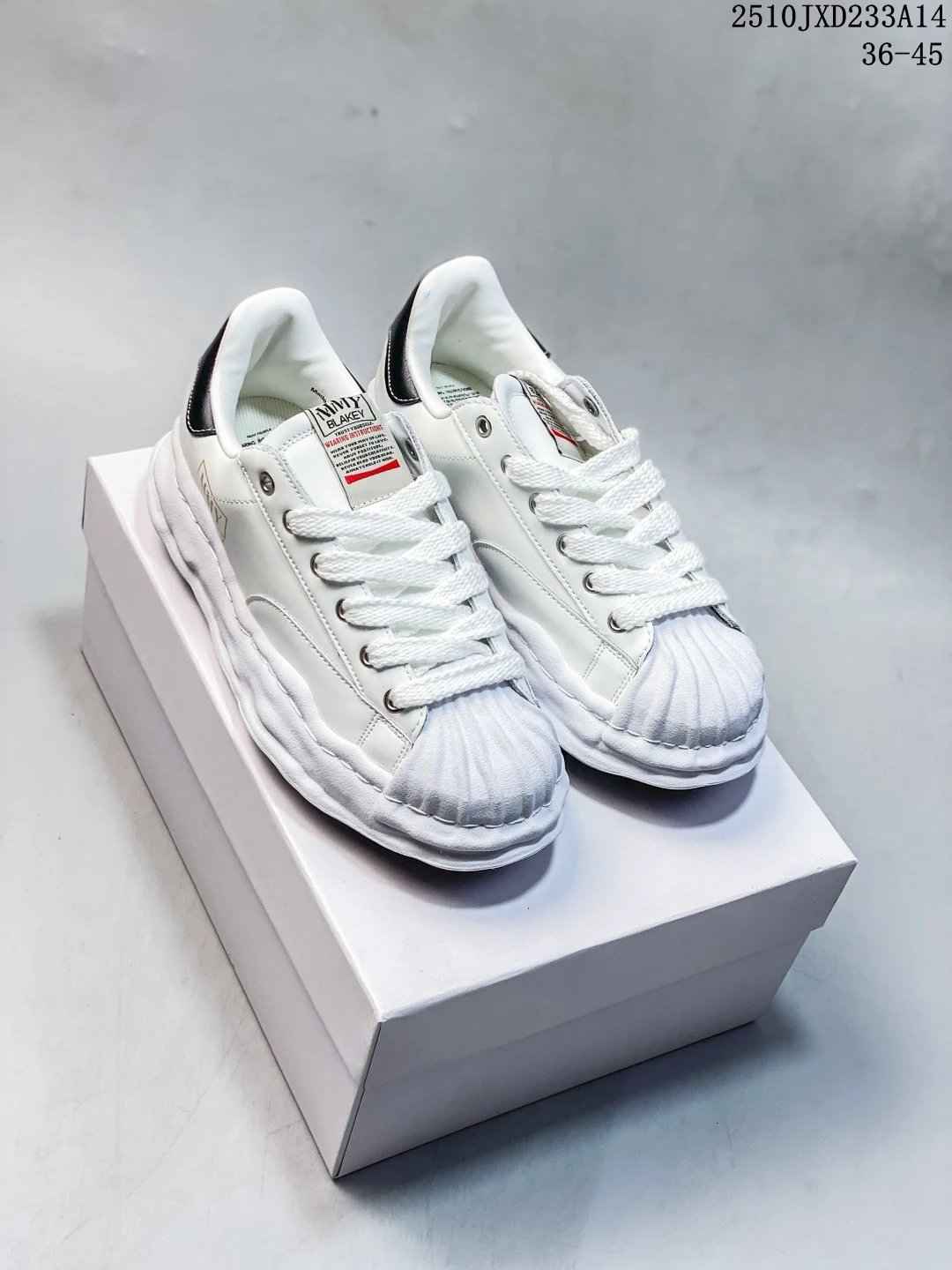 Maison MIHARA YASUHIRO MMY Original Sole Leather Sneakers White Black - Gallery Image 2 - Detailed View