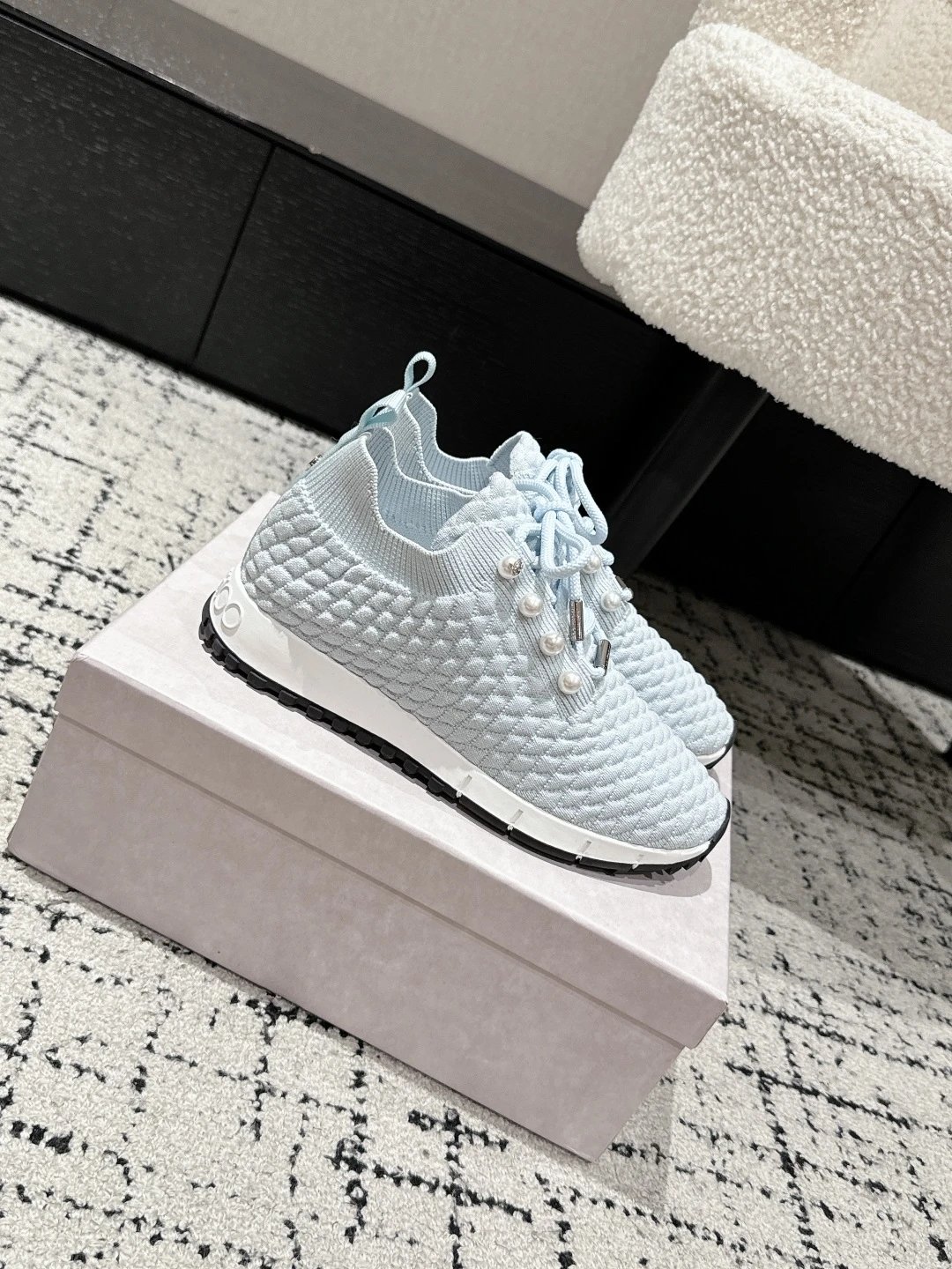 Jimmy Choo Knit Pearl Sneakers Blue - High Quality Product Image - Cnfans