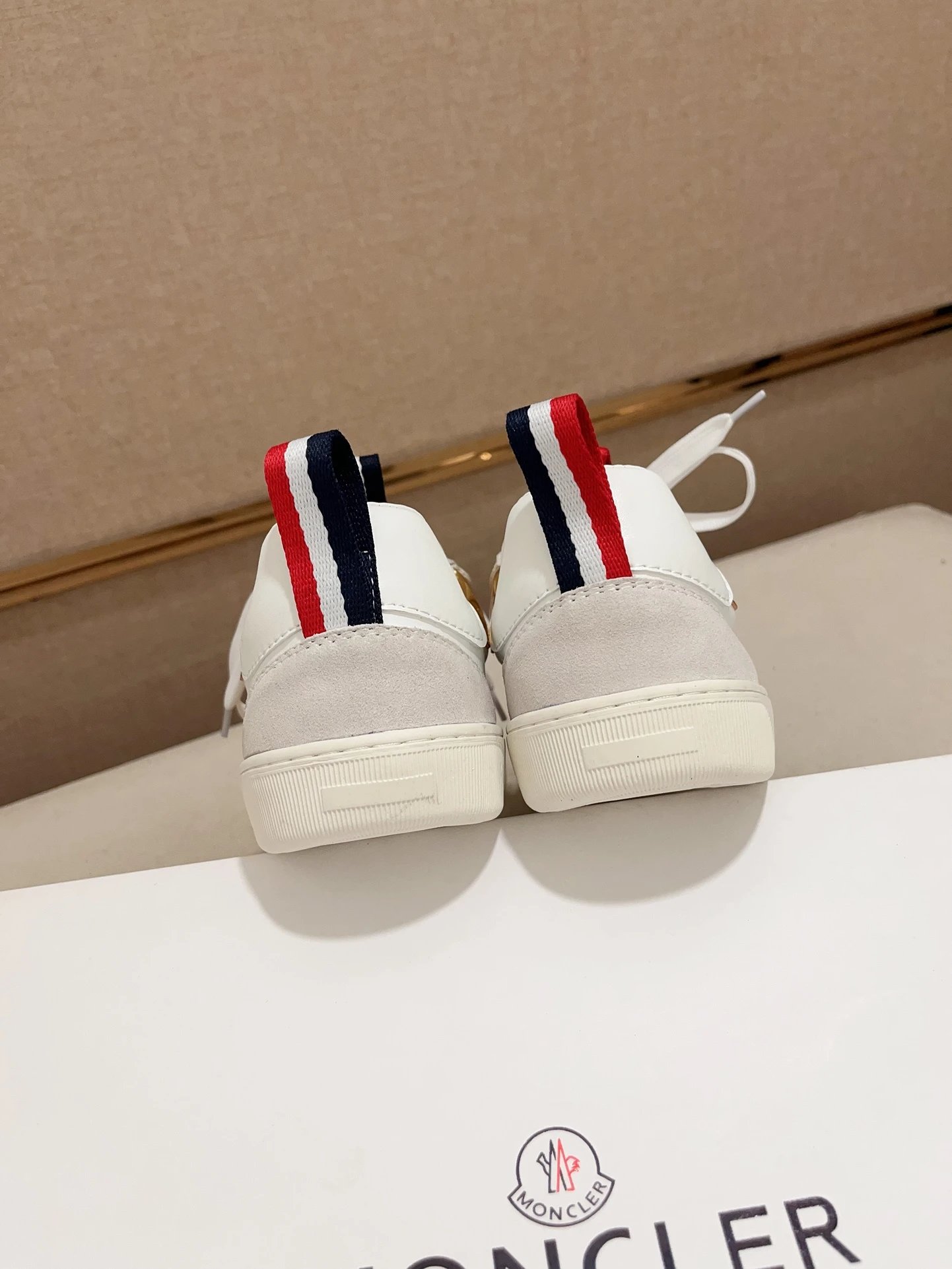 Moncler Lunarove White Sneakers Gold Accent - Gallery Image 8 - Detailed View