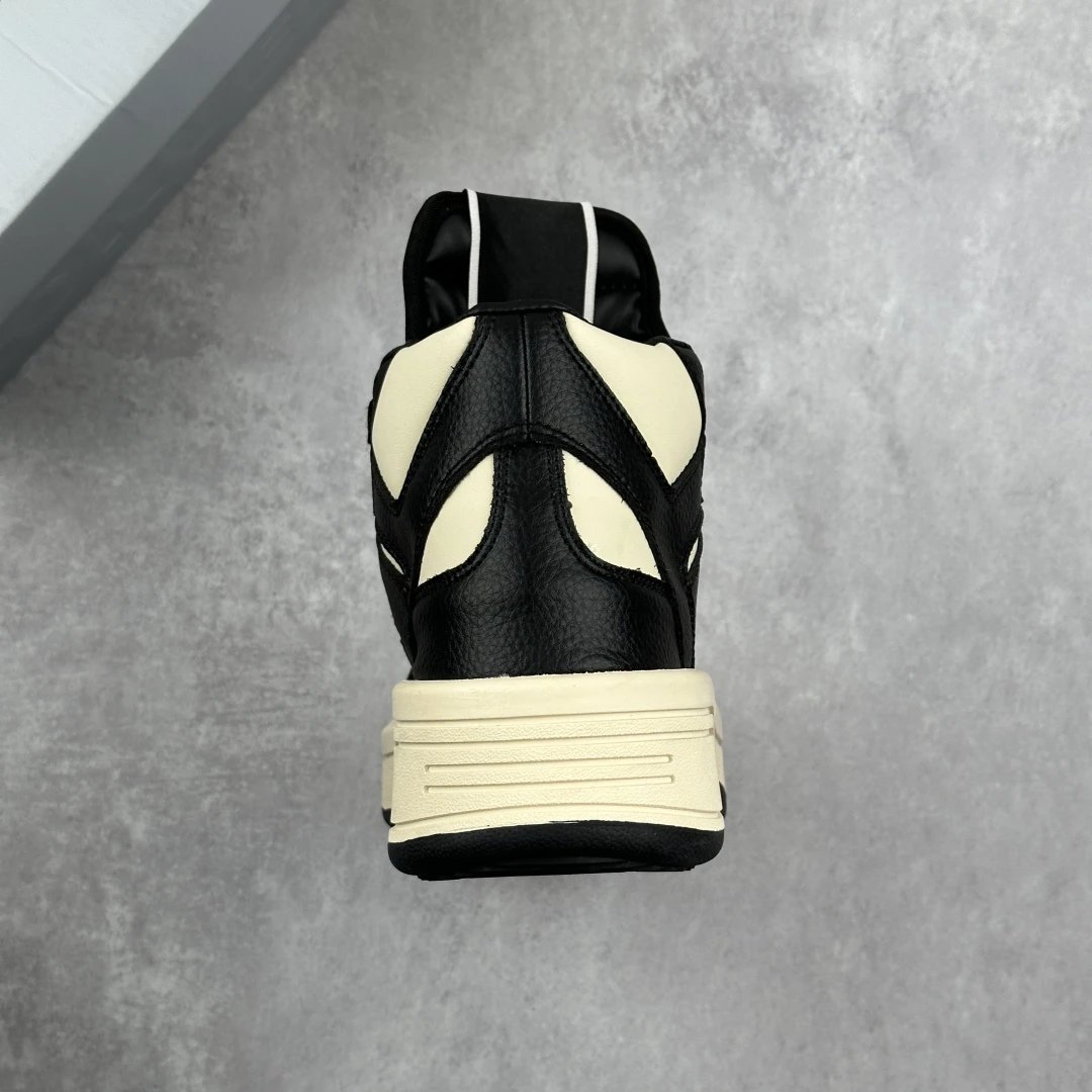 Retro High Top Leather Sneakers Ivory Black - Gallery Image 8 - Detailed View