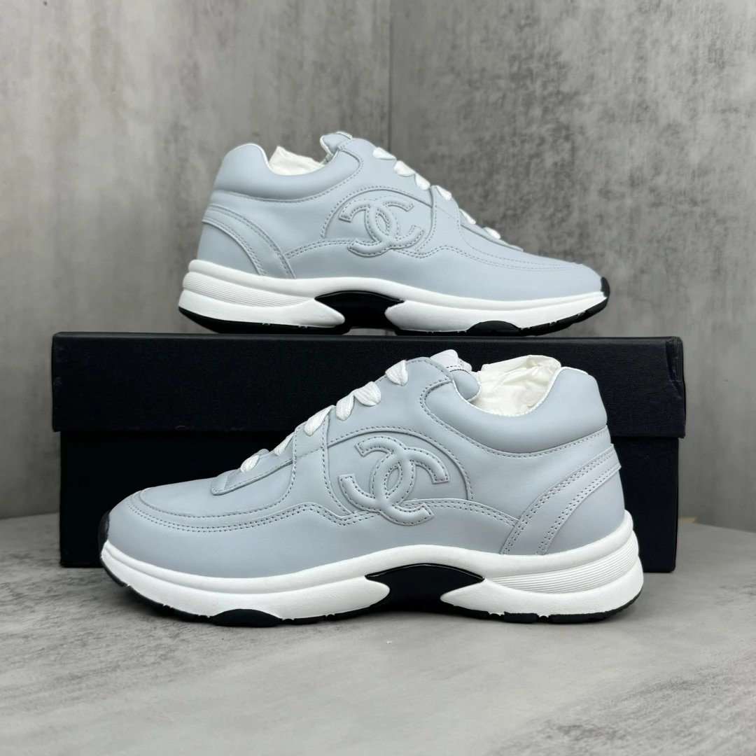 Luxury Leather Low Top Sneakers Women Panda Grey - Gallery Image 9 - Detailed View