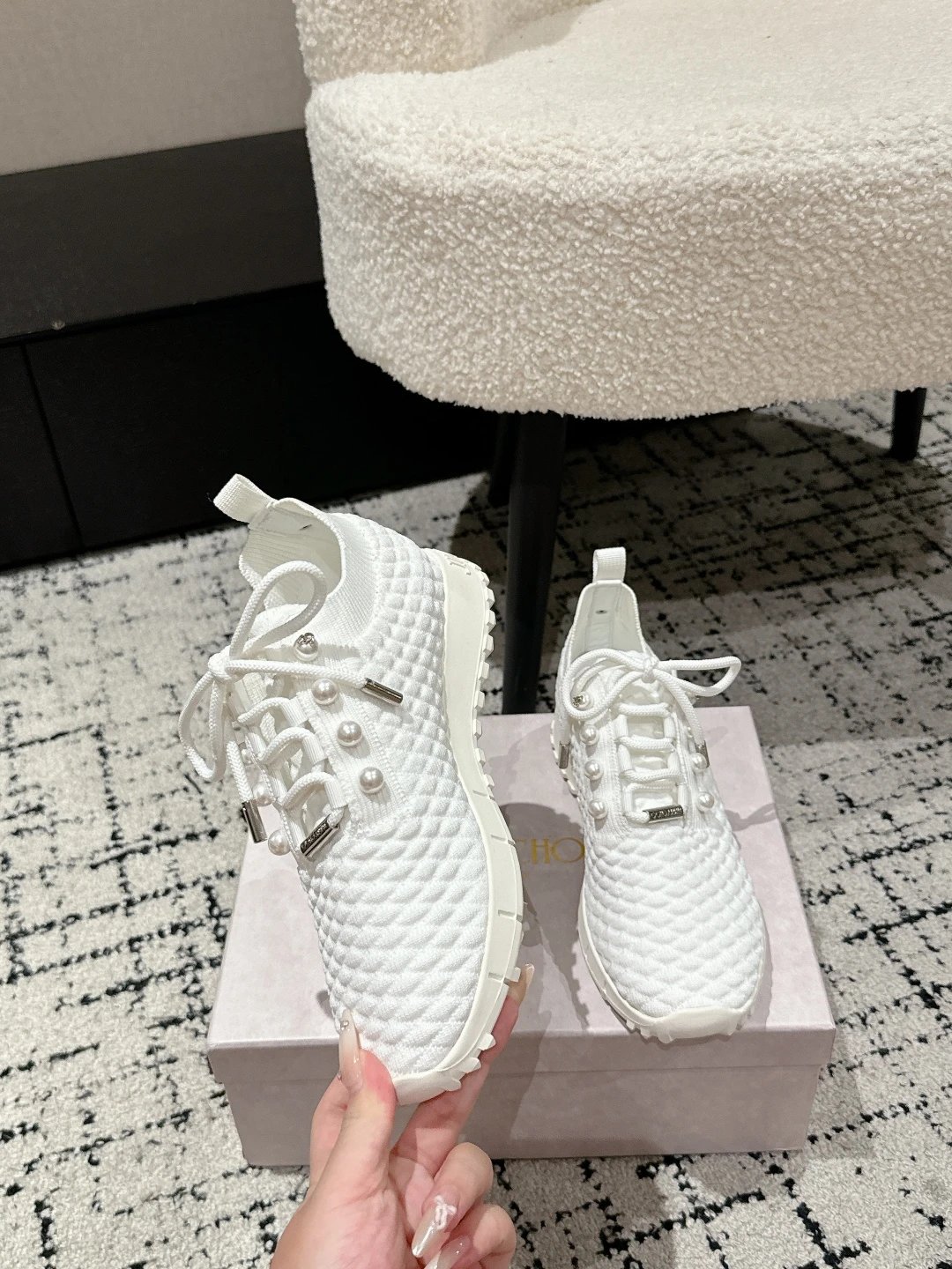 Jimmy Choo White Knit Sneakers - Gallery Image 4 - Detailed View