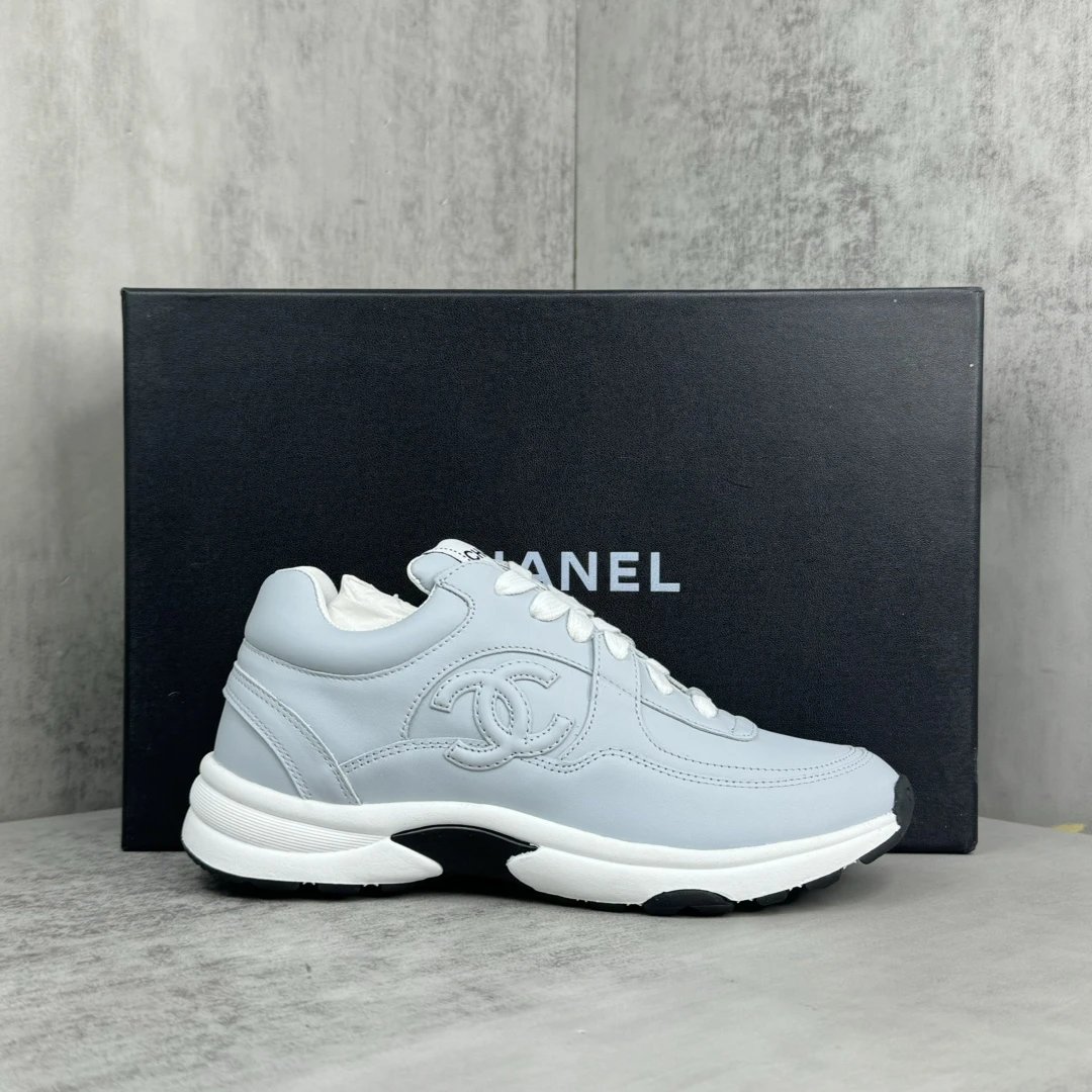 Luxury Leather Low Top Sneakers Women Panda Grey - Gallery Image 1 - Detailed View