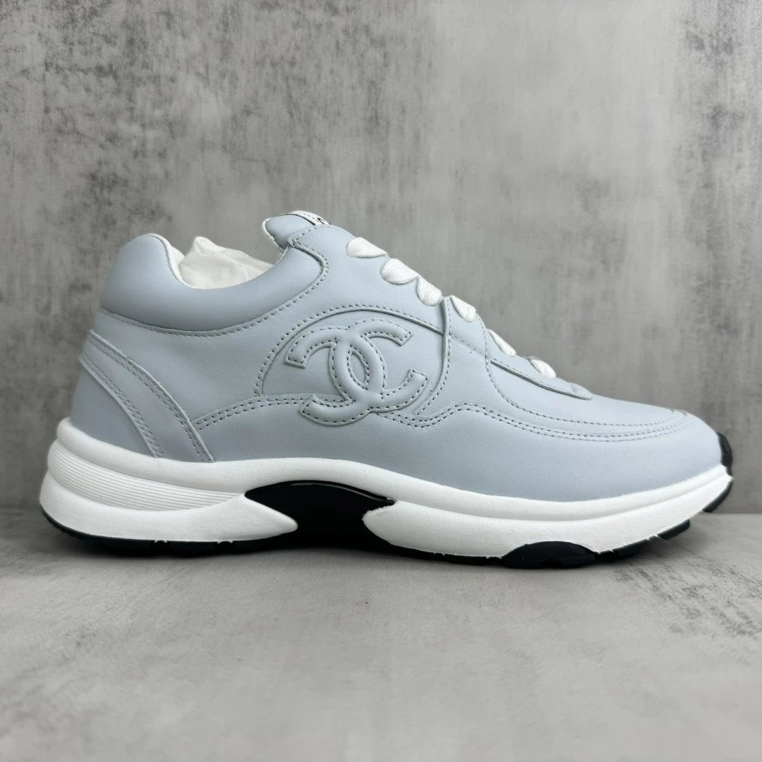 Luxury Leather Low Top Sneakers Women Panda Grey - Gallery Image 6 - Detailed View