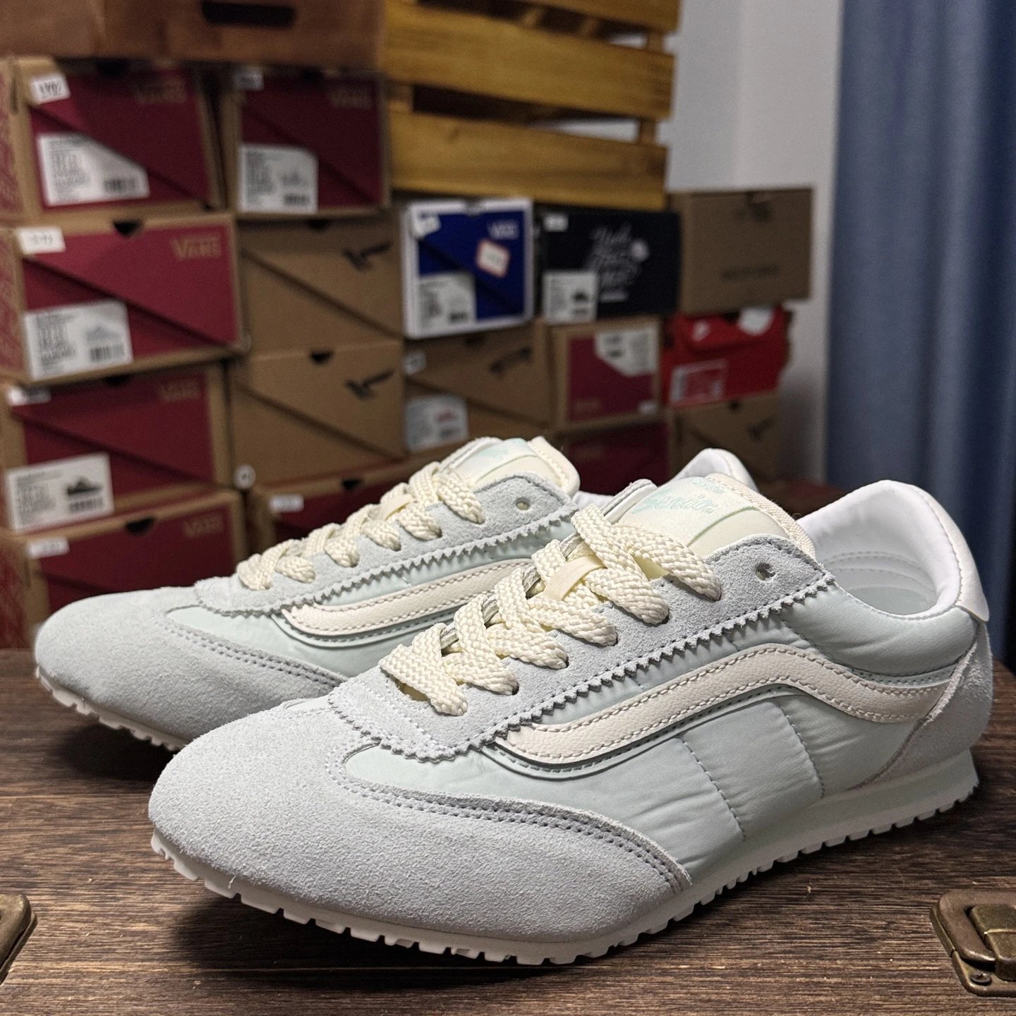 Retro Suede Nylon Low Sneakers Frost White - Gallery Image 1 - Detailed View