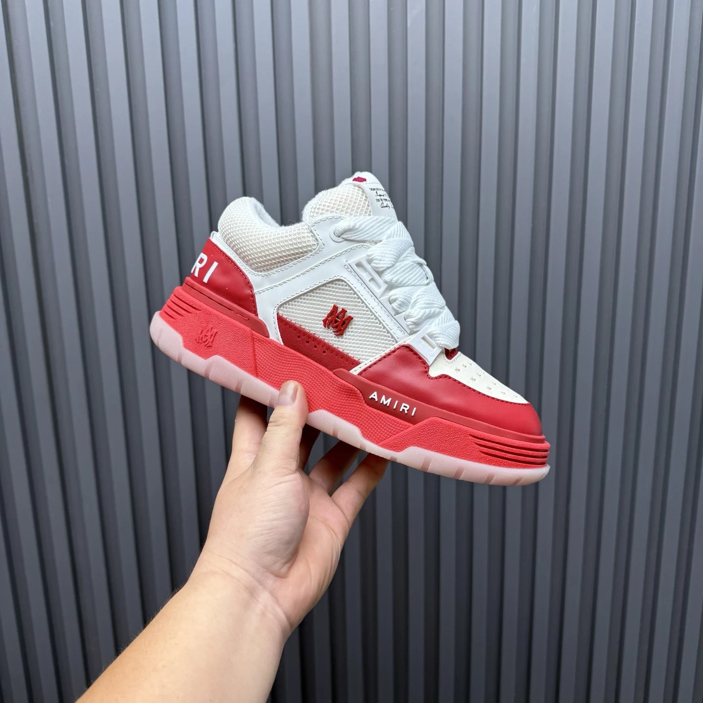 Low Top Leather Mesh Sneakers Unisex Crimson Red - Gallery Image 3 - Detailed View