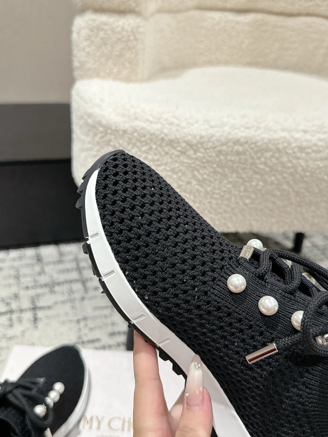 Jimmy Choo Black Knit Sneakers - Gallery Image 6 - Detailed View