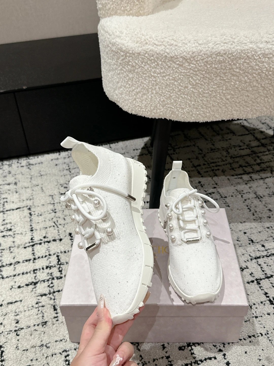 Jimmy Choo Knit Sneakers White - Gallery Image 4 - Detailed View