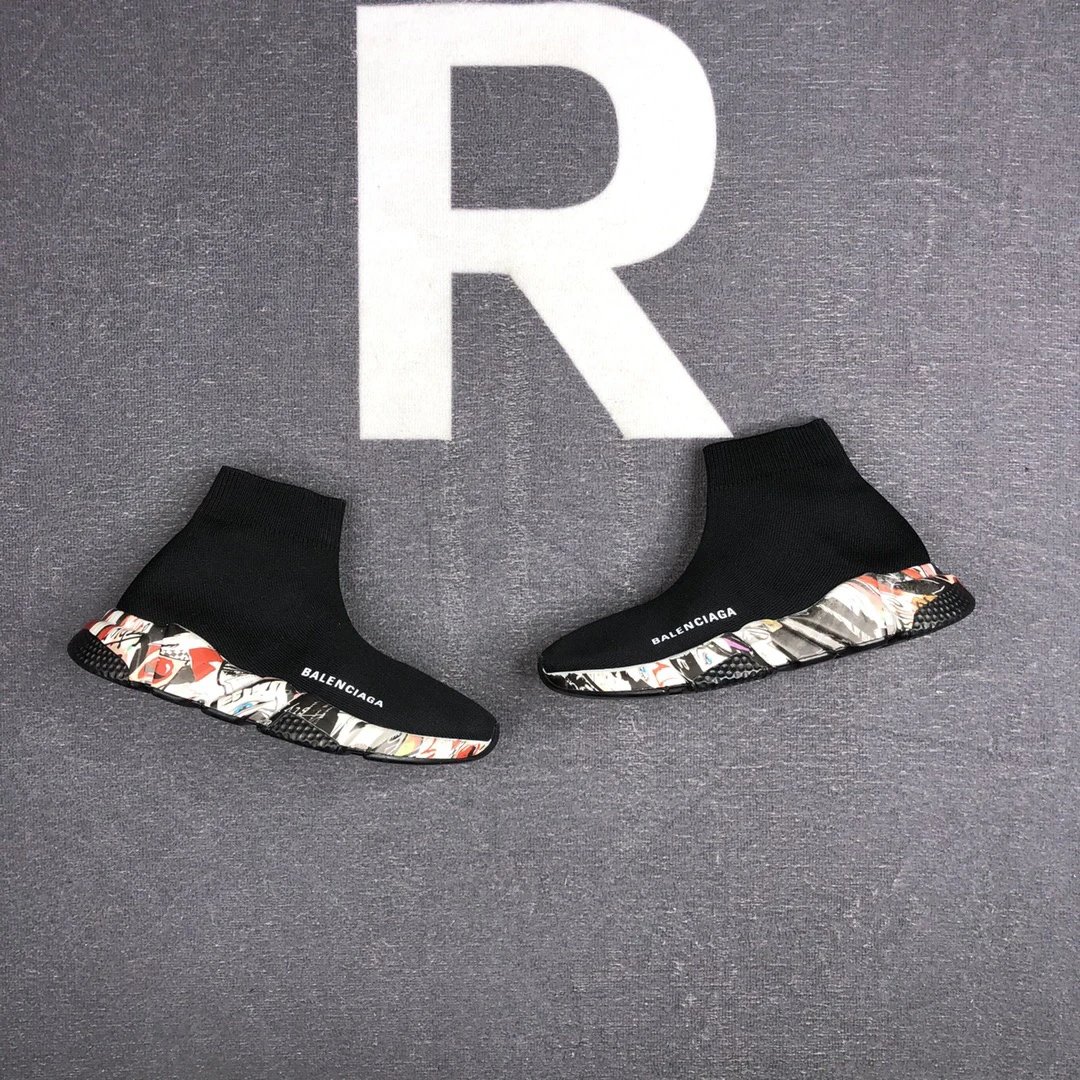 Speed Sock Sneakers Knit Breathable TPU Sole Black Multi - Gallery Image 5 - Detailed View