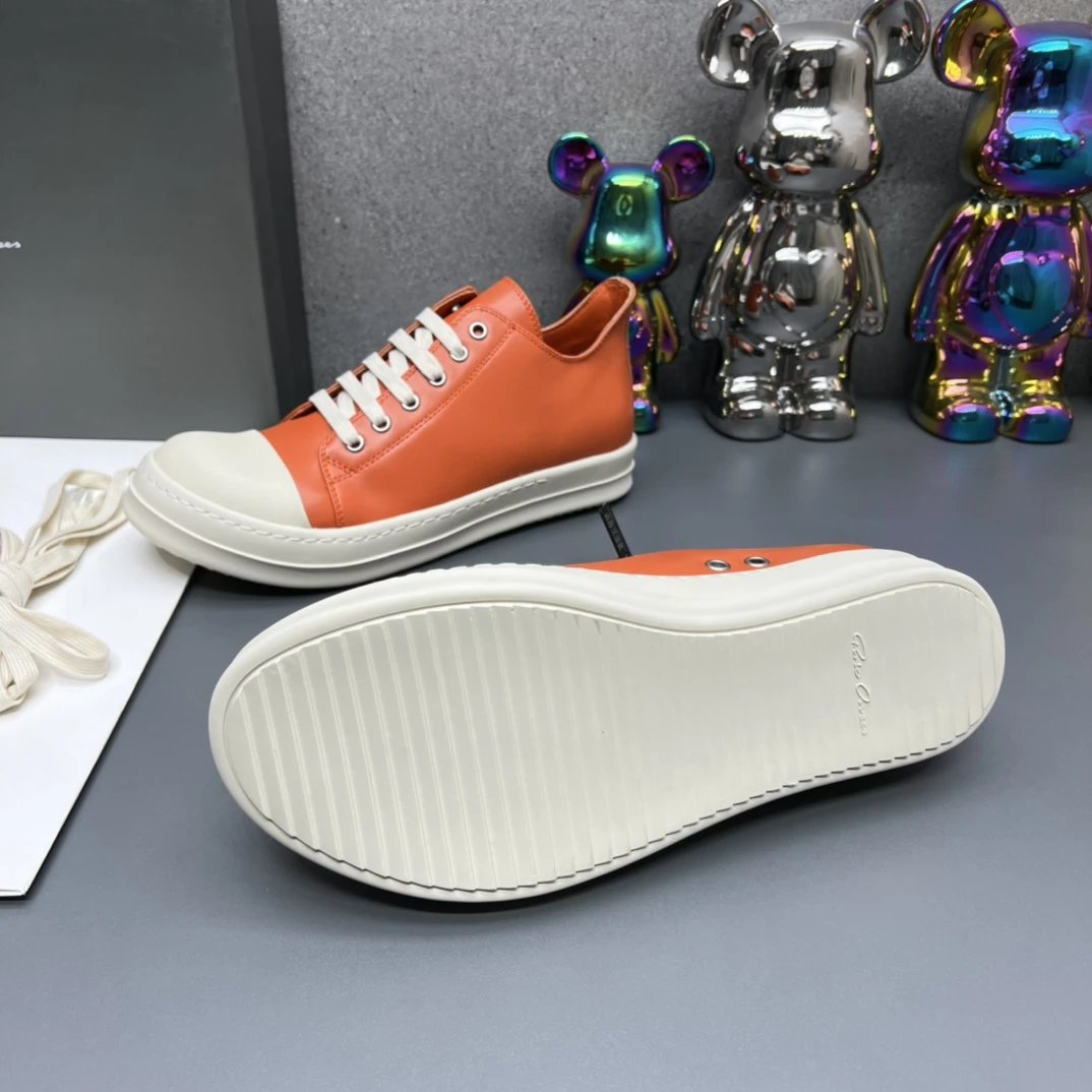 Rick Owens Leather Sneakers Orange - Gallery Image 9 - Detailed View