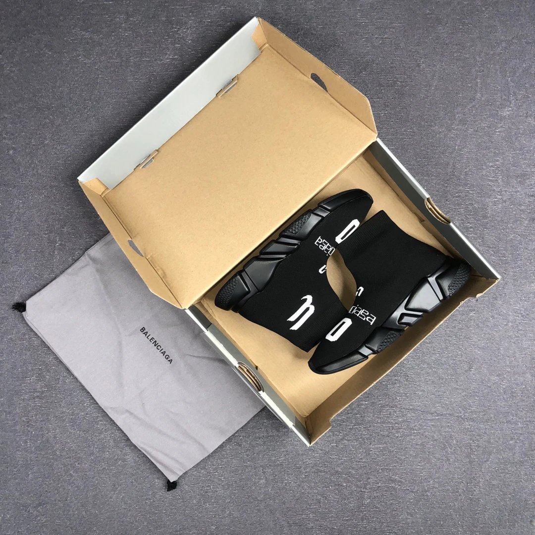 Unisex Speed Sock Sneakers Breathable Knit Black - Gallery Image 2 - Detailed View