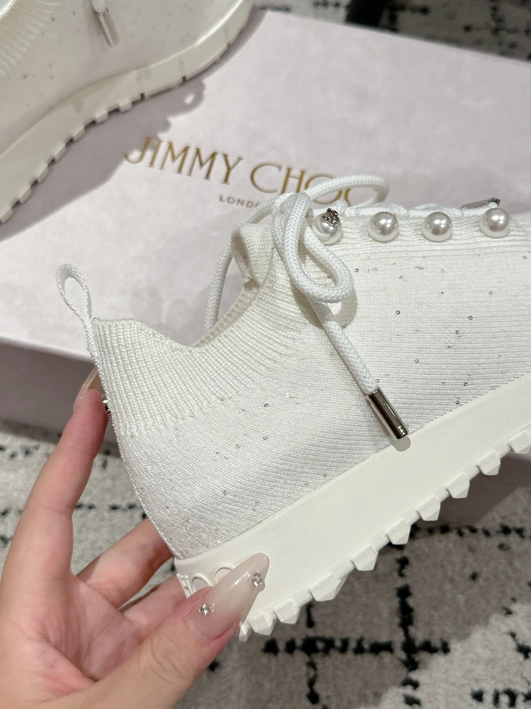 Jimmy Choo Knit Sneakers White - Gallery Image 7 - Detailed View