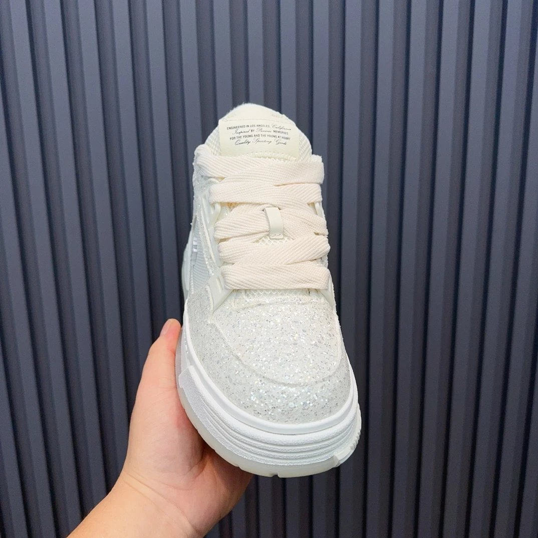 Sparkle Low Top Leather Sneakers Ivory Cream - Gallery Image 4 - Detailed View