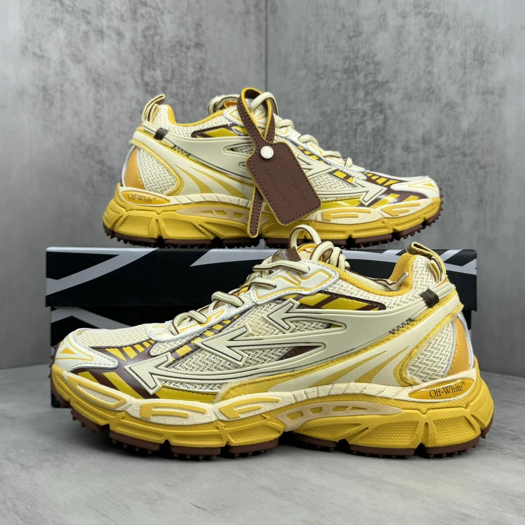 Retro Mesh Leather Running Sneakers Yellow Cream - Gallery Image 9 - Detailed View