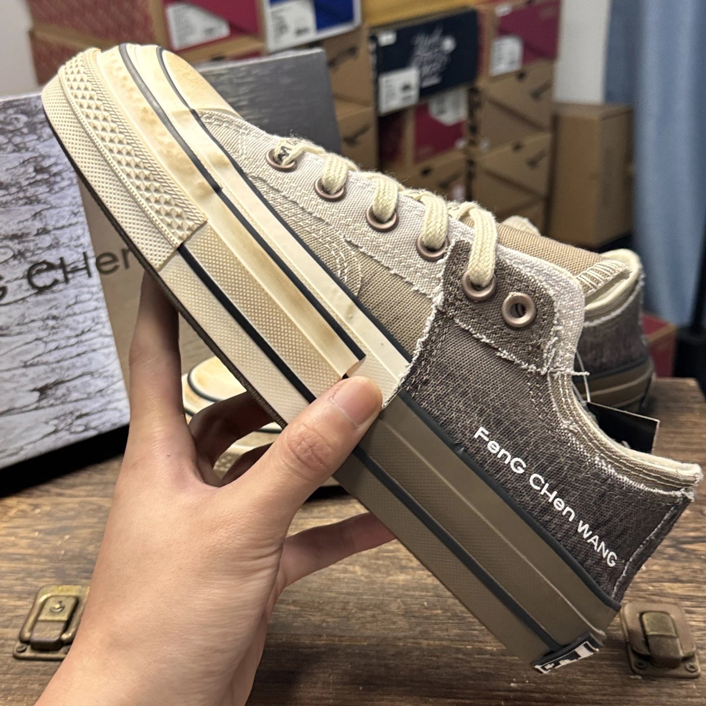 Deconstructed Canvas Low Top Sneakers Ombre Mocha - Gallery Image 7 - Detailed View