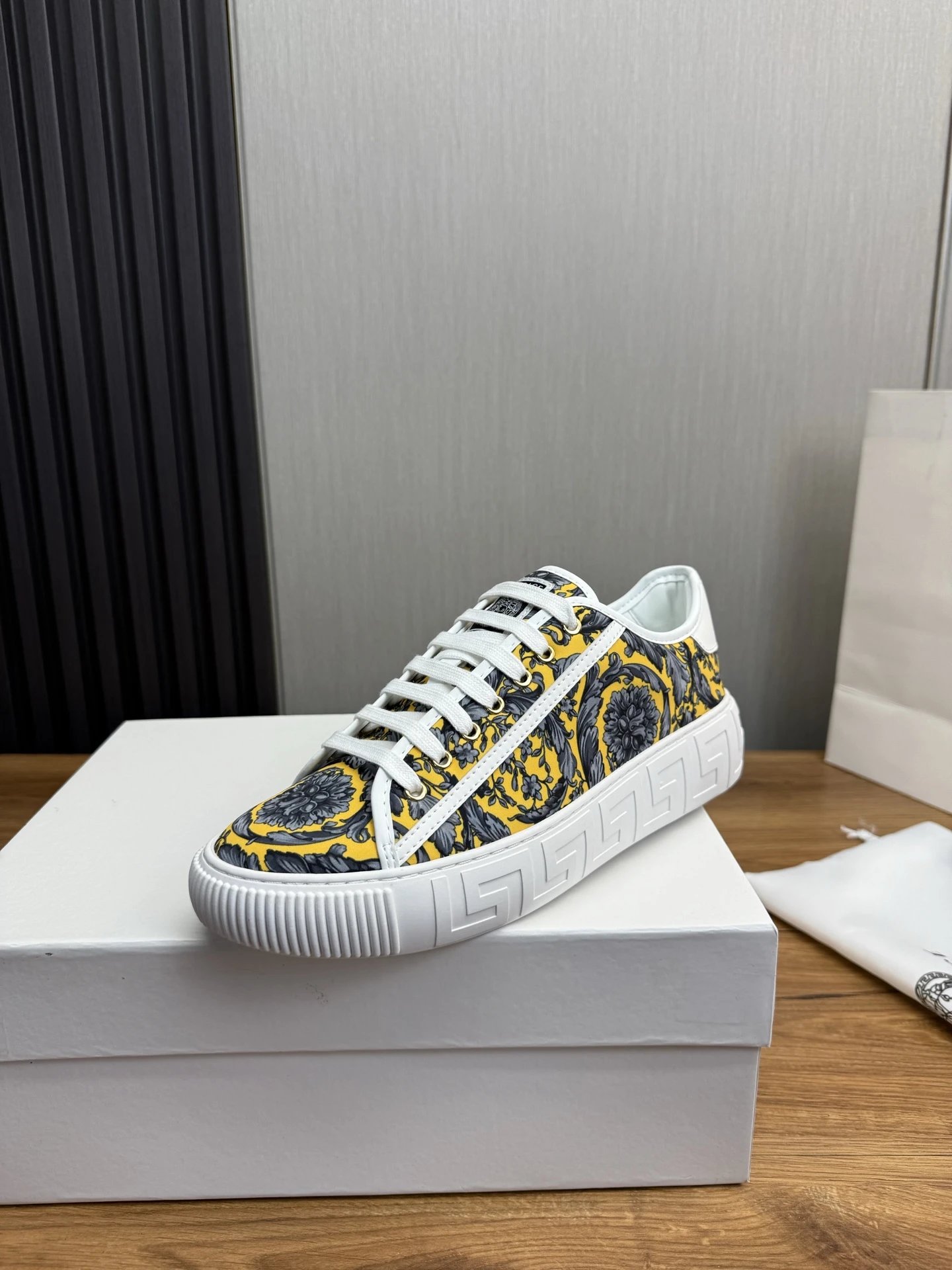 Baroque Leather Sneakers Amber Gold - Gallery Image 1 - Detailed View