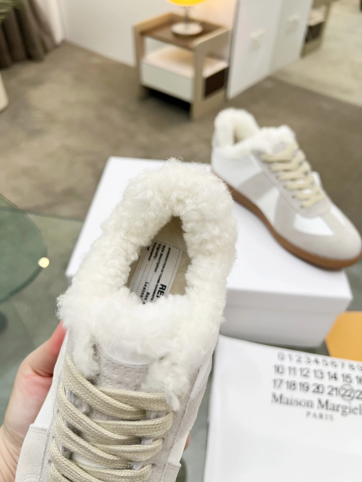 Maison Margiela MM6 Shearling Sneakers White - Gallery Image 8 - Detailed View