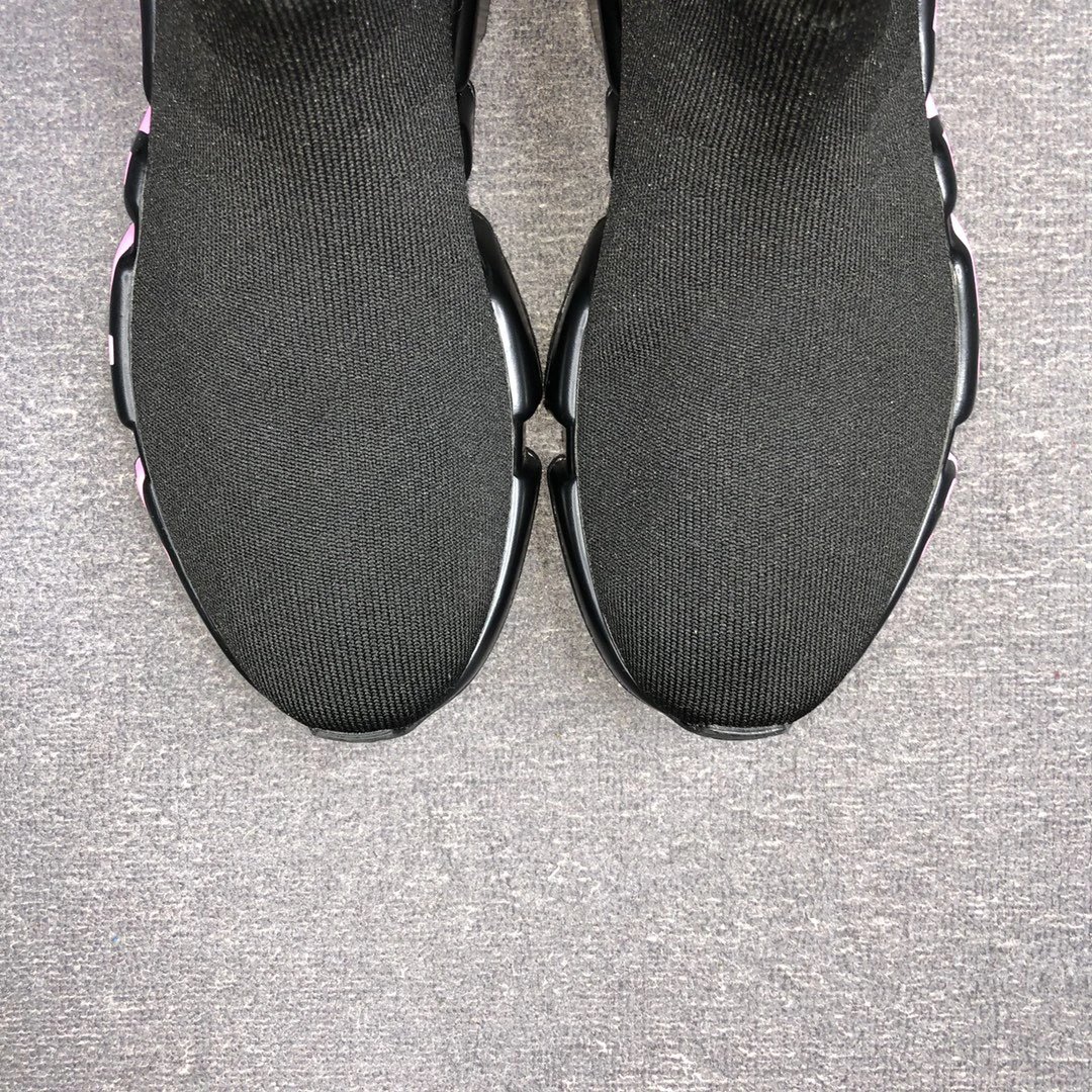 Unisex Knit Sock Sneakers Speed TPU Sole Ebony Black with Rose Pink - Gallery Image 7 - Detailed View