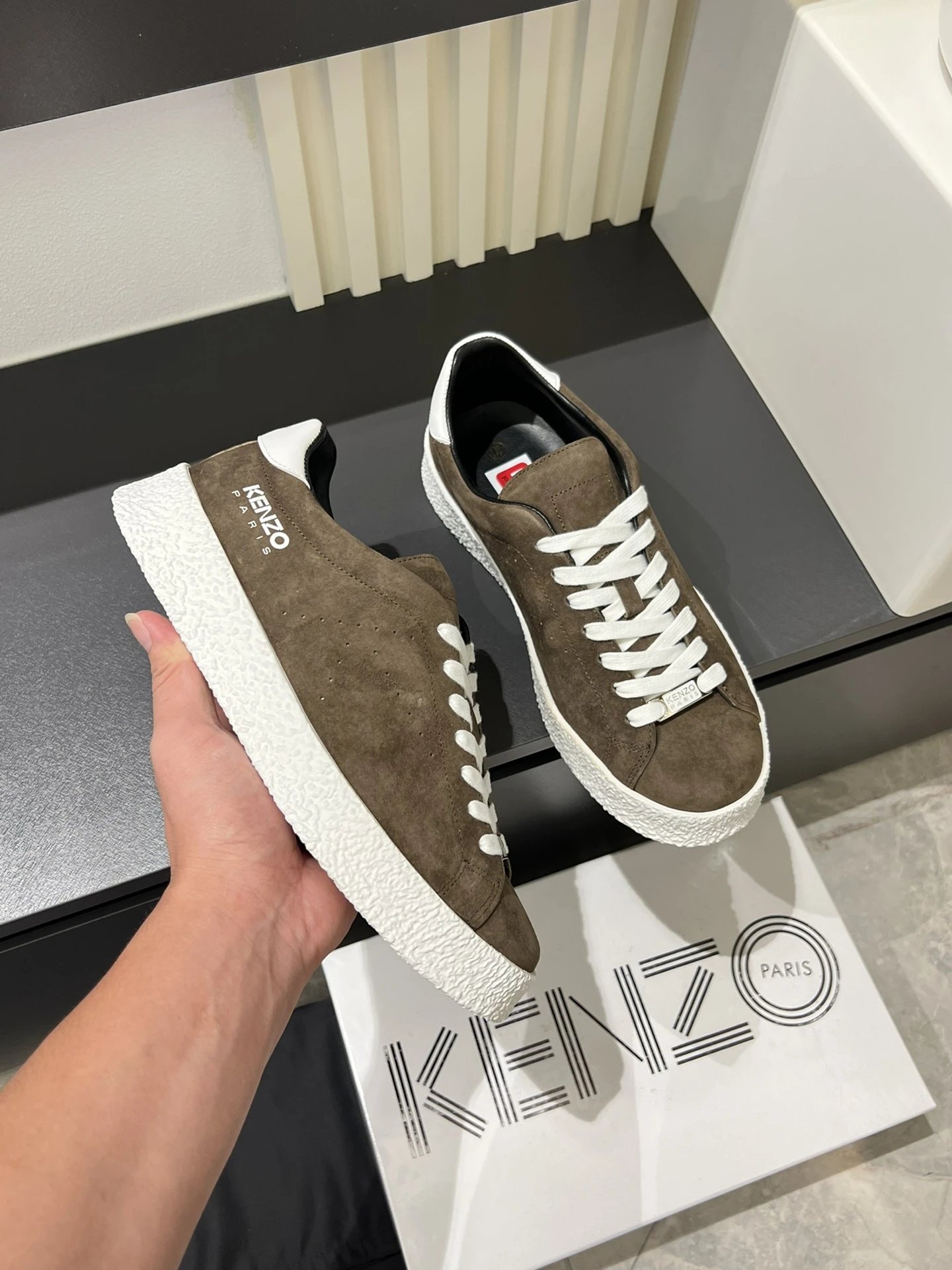 Kenzo Suede Brown Sneakers White Accent - Gallery Image 6 - Detailed View