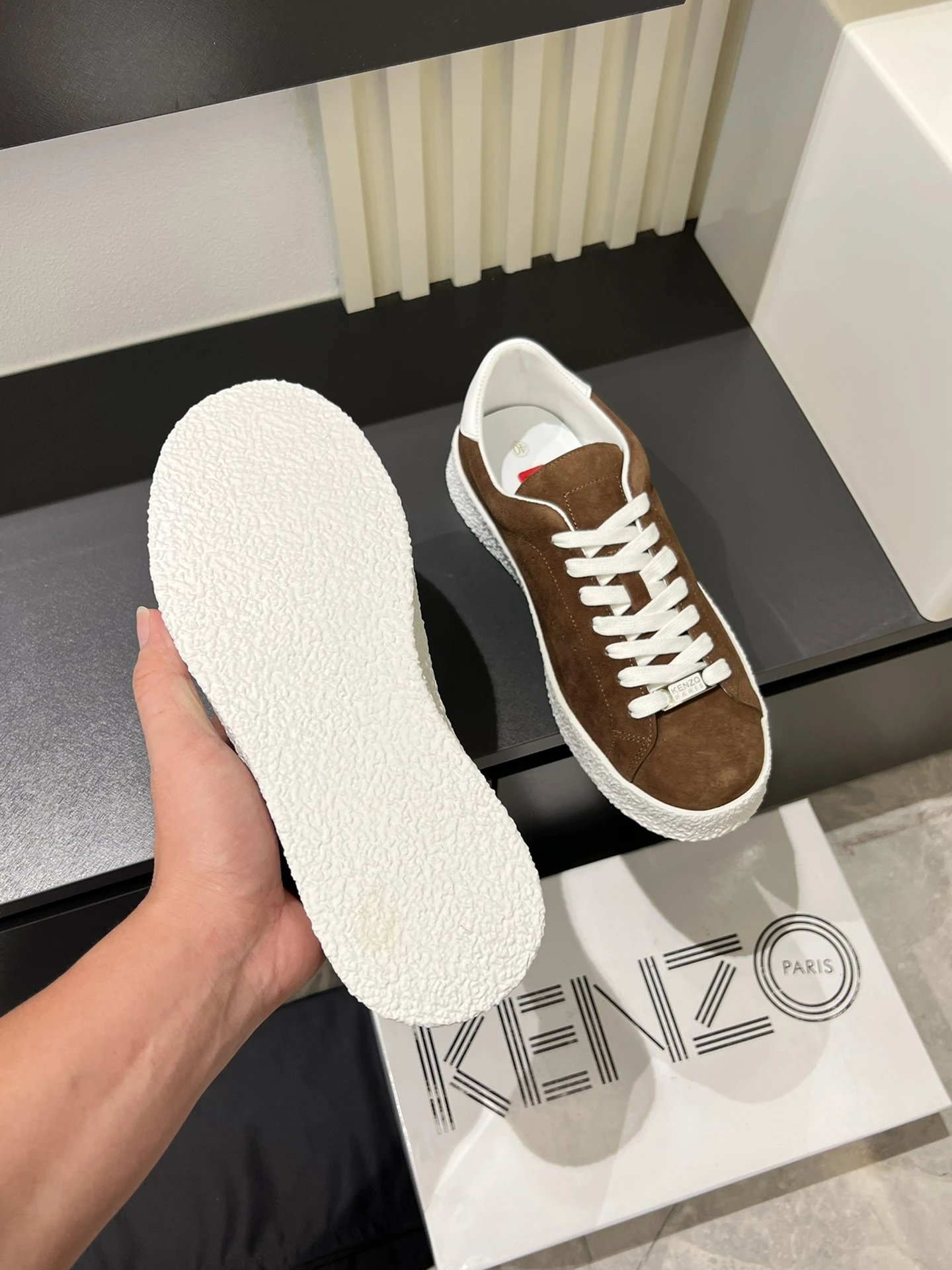 Kenzo Suede Sneakers Brown White - Gallery Image 7 - Detailed View